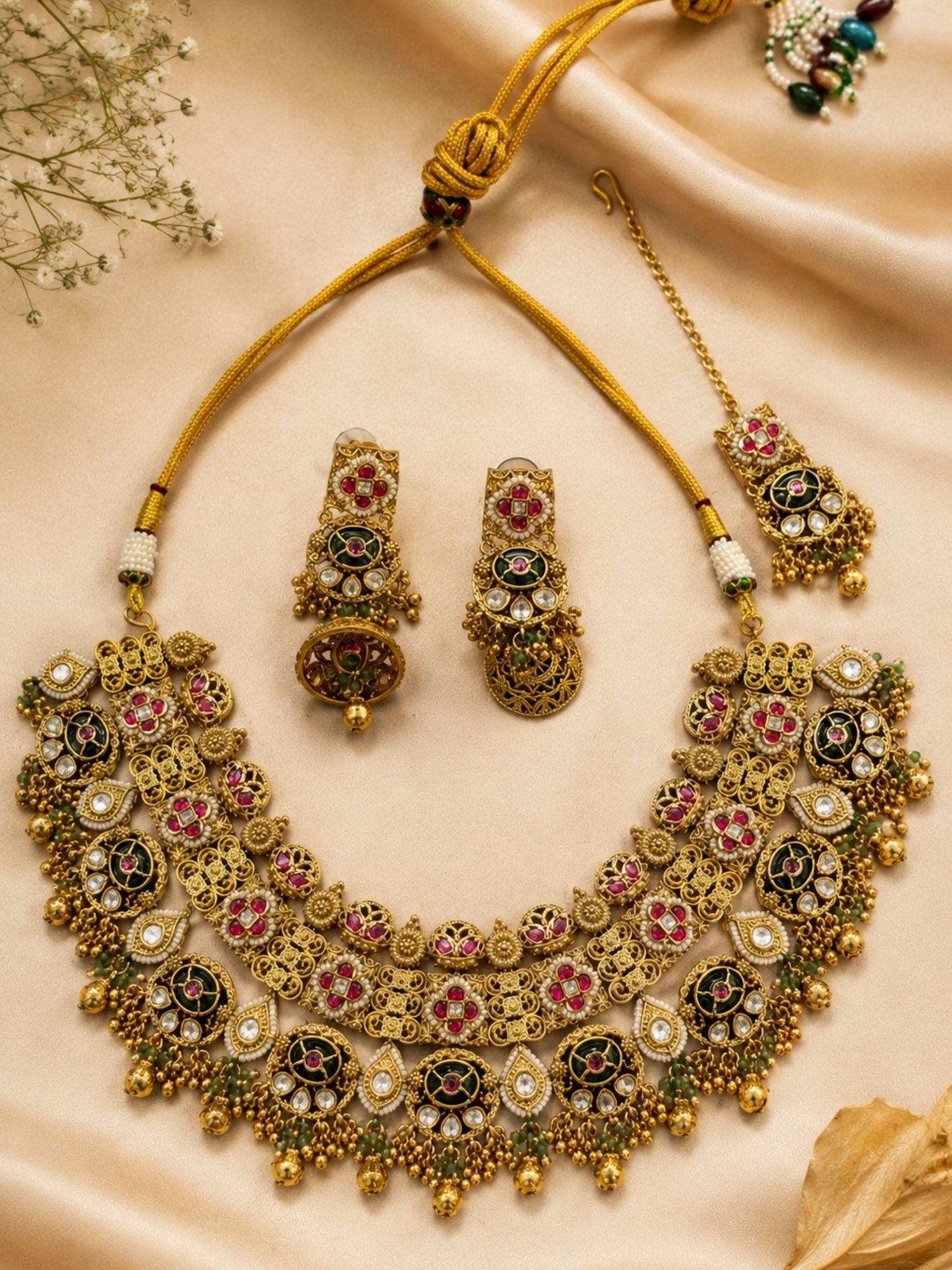 Temple Choker Necklace Set in Antique Gold – Bridal | Abdesigns
