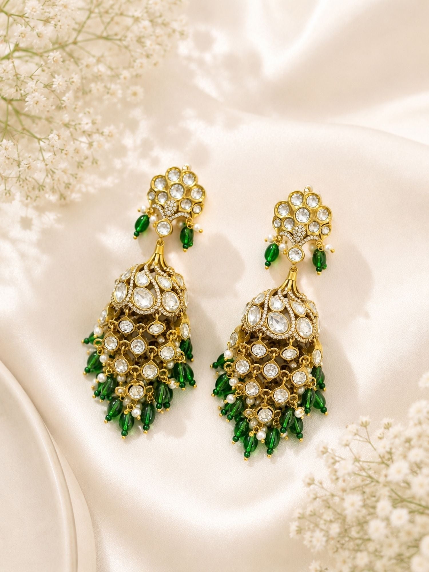 Oxidsed Gold Plated Polki Jhumka Bridal Ear Chain Earrings | Abdesigns Jewellery