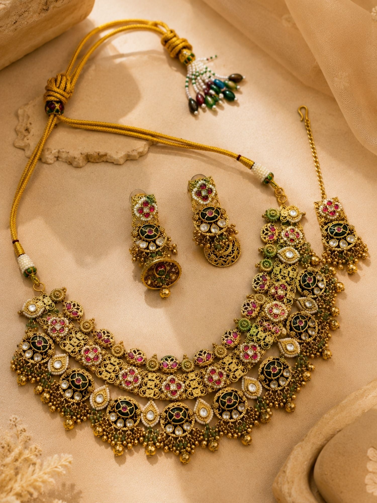 Temple Choker Necklace Set in Antique Gold – Bridal | Abdesigns