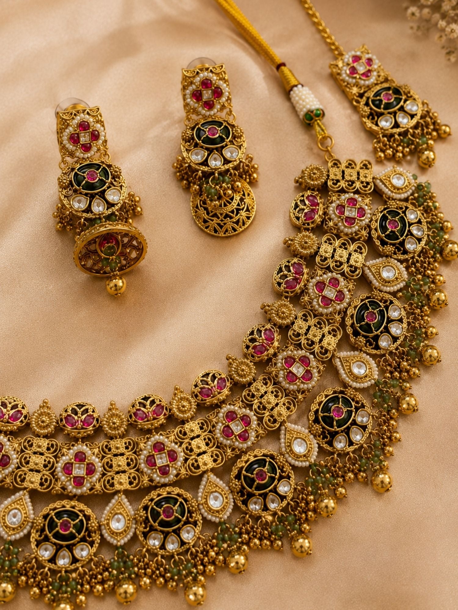 Temple Choker Necklace Set in Antique Gold – Bridal | Abdesigns