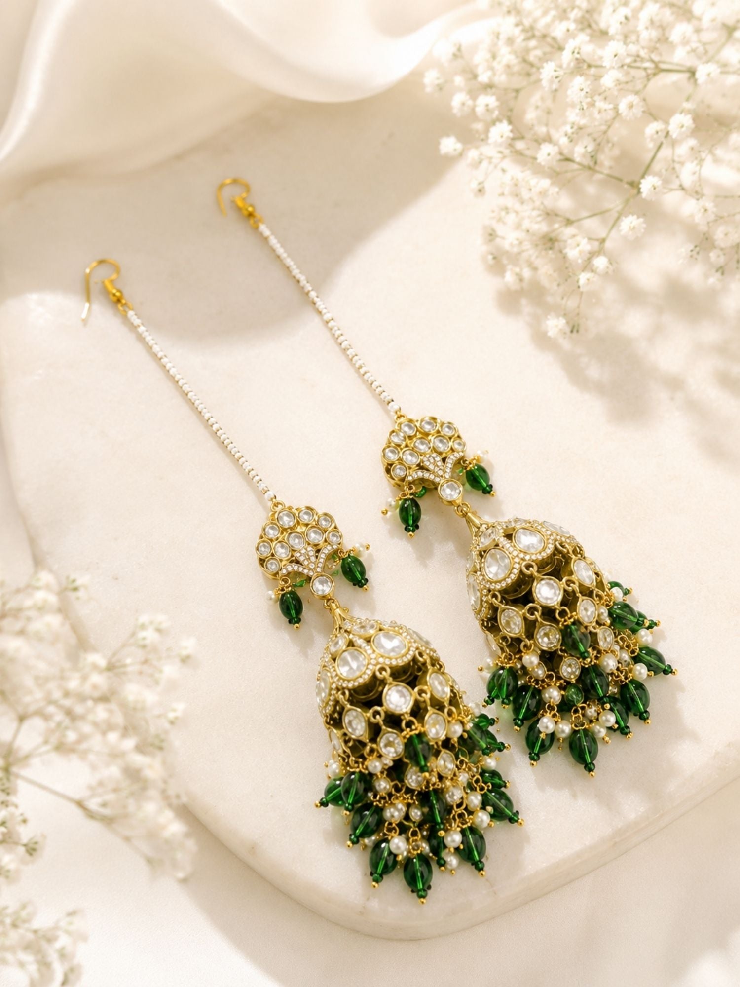 Oxidsed Gold Plated Polki Jhumka Bridal Ear Chain Earrings | Abdesigns Jewellery