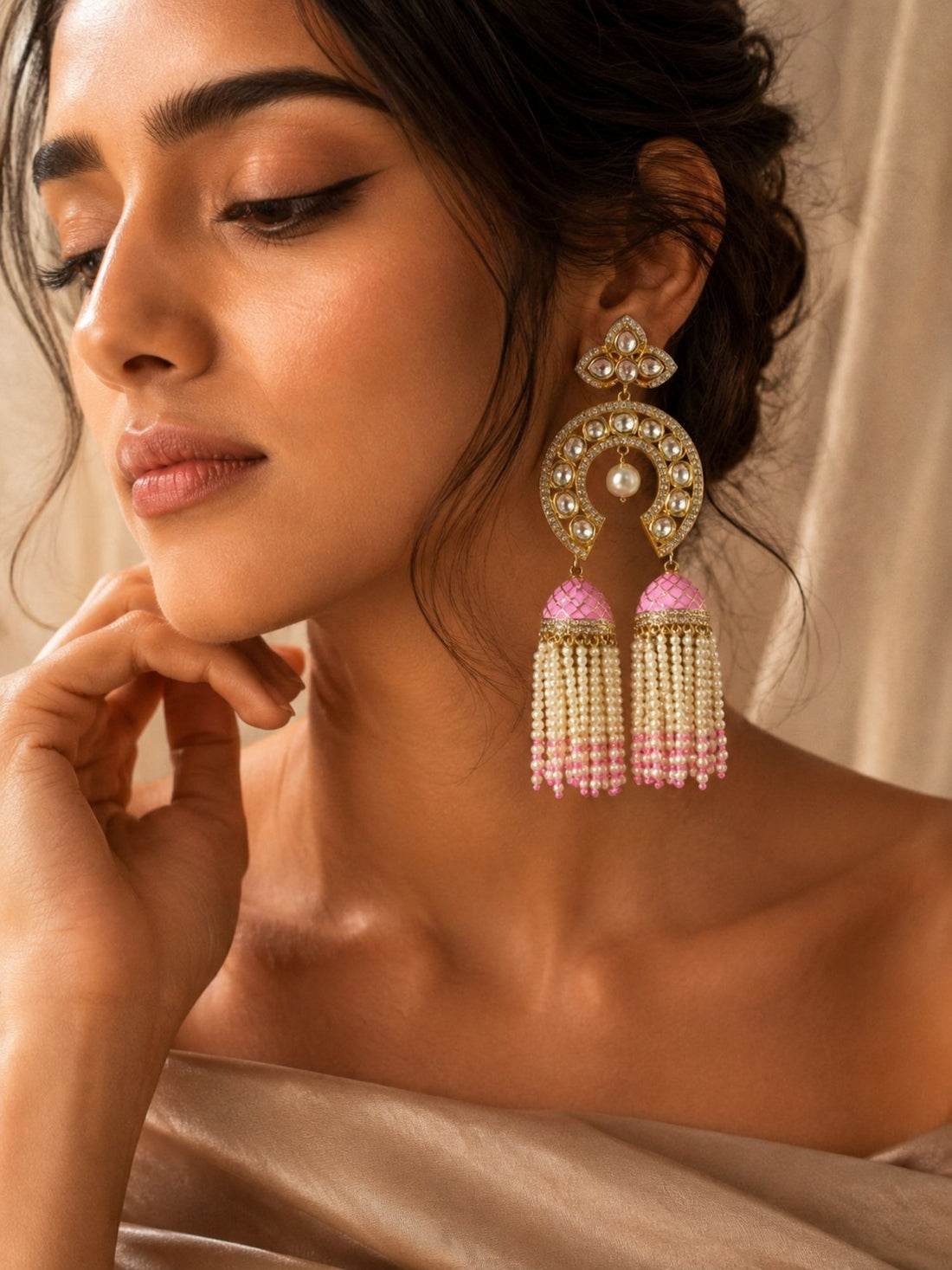 Royal Pearl Tassel Earrings in Silver Finish – Wedding Wear | Abdesigns Jewellery