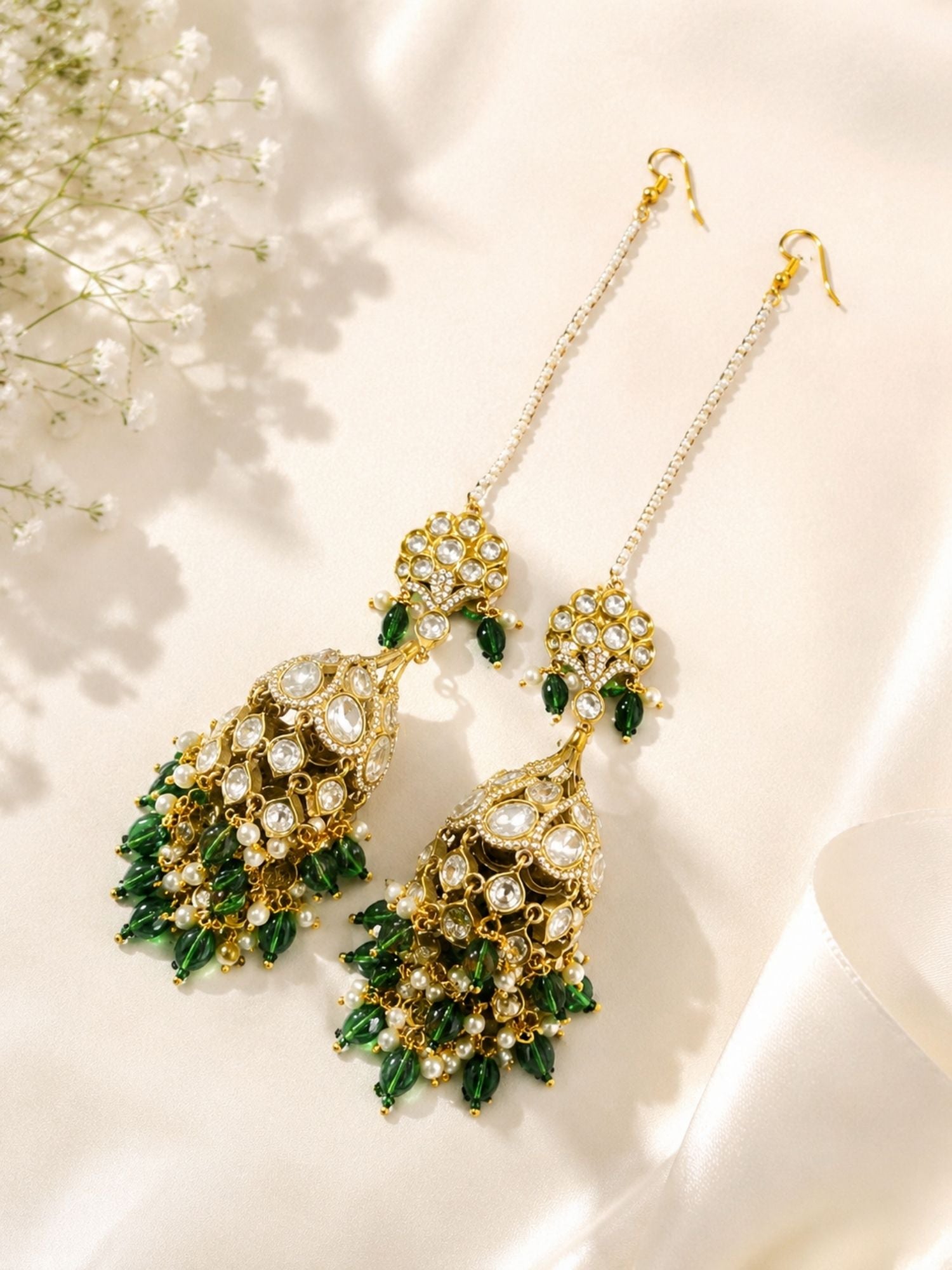 Oxidsed Gold Plated Polki Jhumka Bridal Ear Chain Earrings | Abdesigns Jewellery