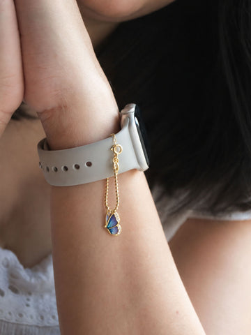 925 Sterling Silver Gold Plated Blue Butterfly Watch Charm
