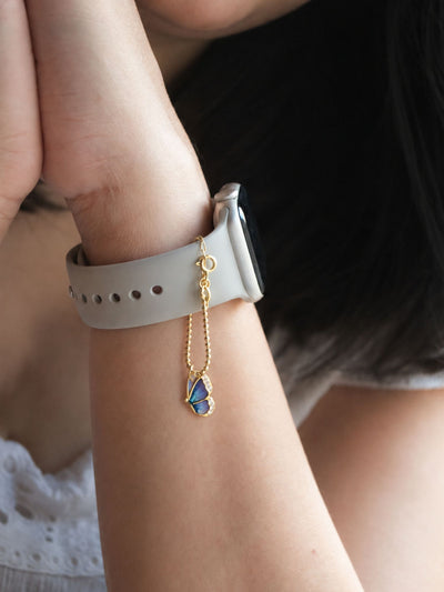 925 Sterling Silver Gold Plated Blue Butterfly Watch Charm