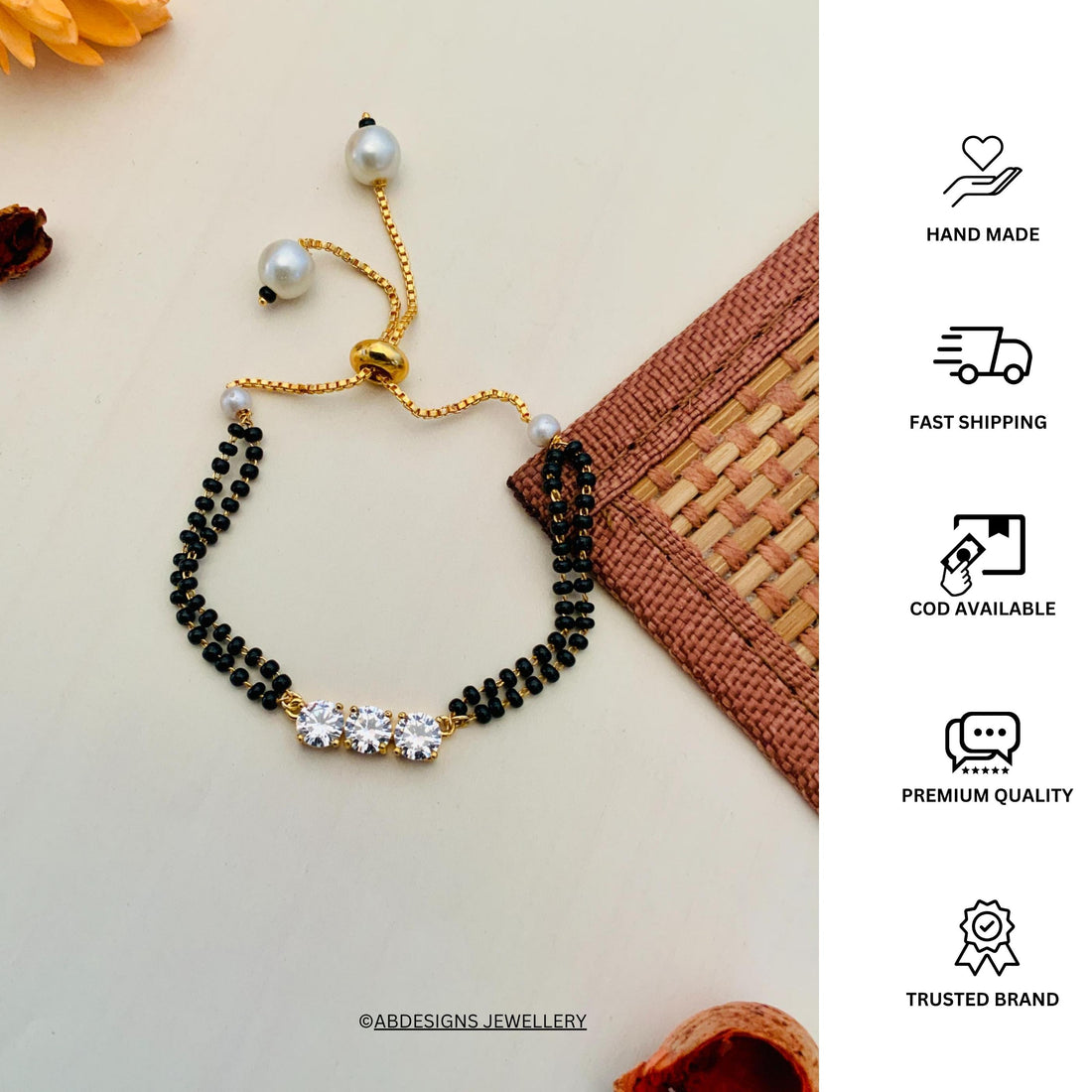 Elegant American Diamond Gold Plated Mangalsutra Bracelet - Abdesignsjewellery