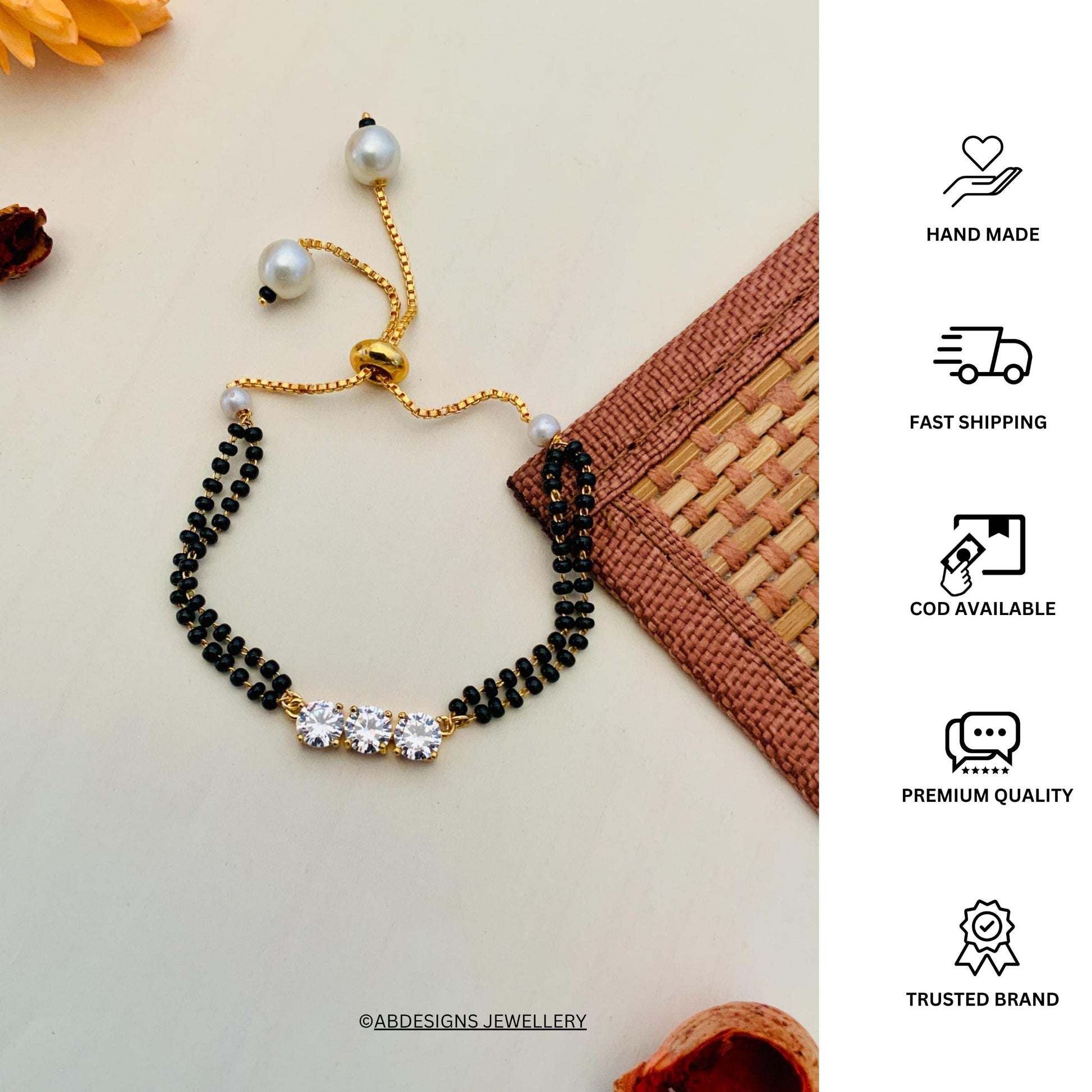 Elegant American Diamond Gold Plated Mangalsutra Bracelet - Abdesignsjewellery