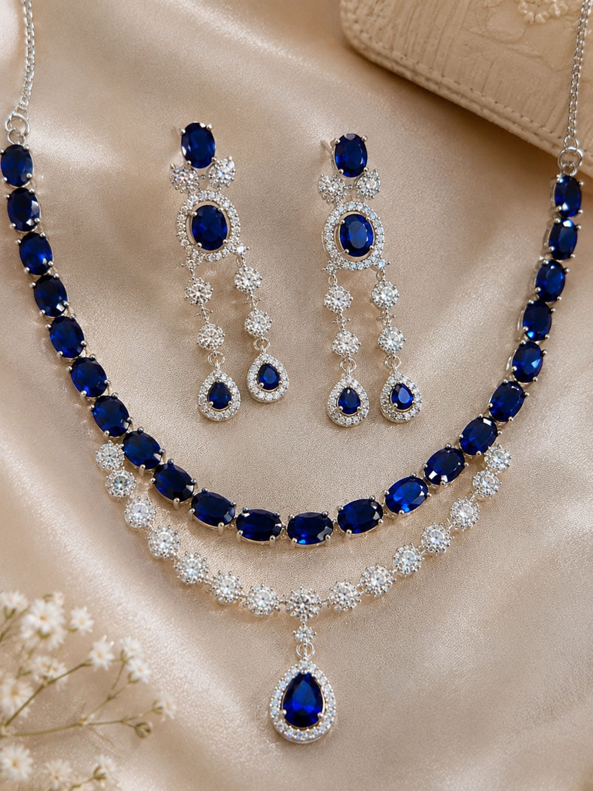 Emerald Unique American Diamond Necklace Set