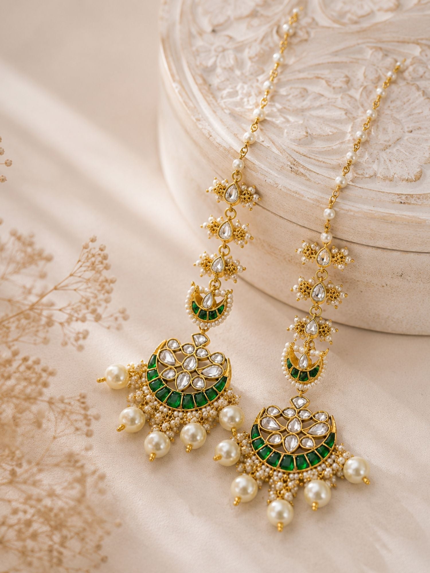 Abdesigns Pachi Kundan Ear Cuff Chandbali Earrings with Pearl Drops
