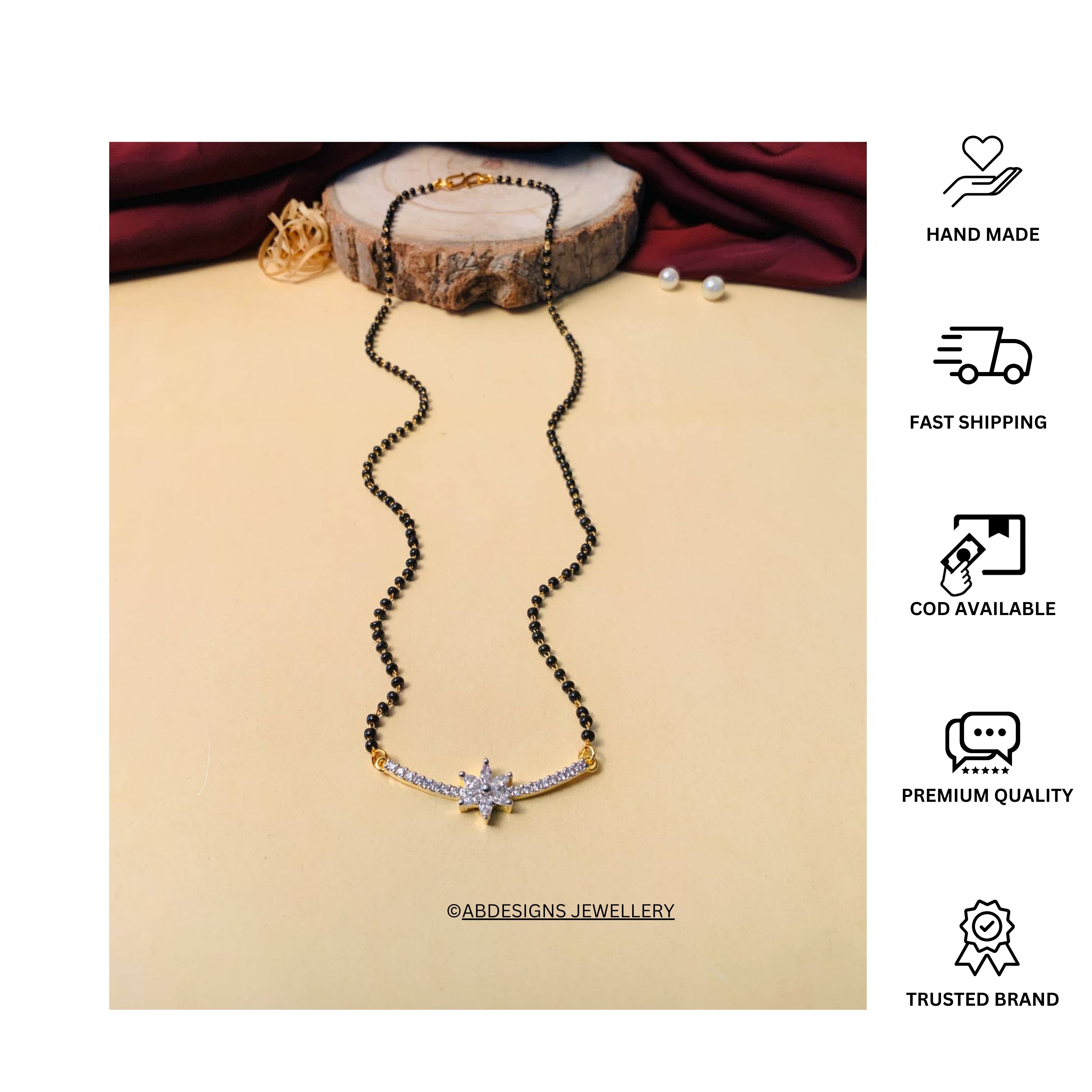 Elegant Gold Plated V-Shape American Diamond Flower Mangalsutra - Abdesignsjewellery
