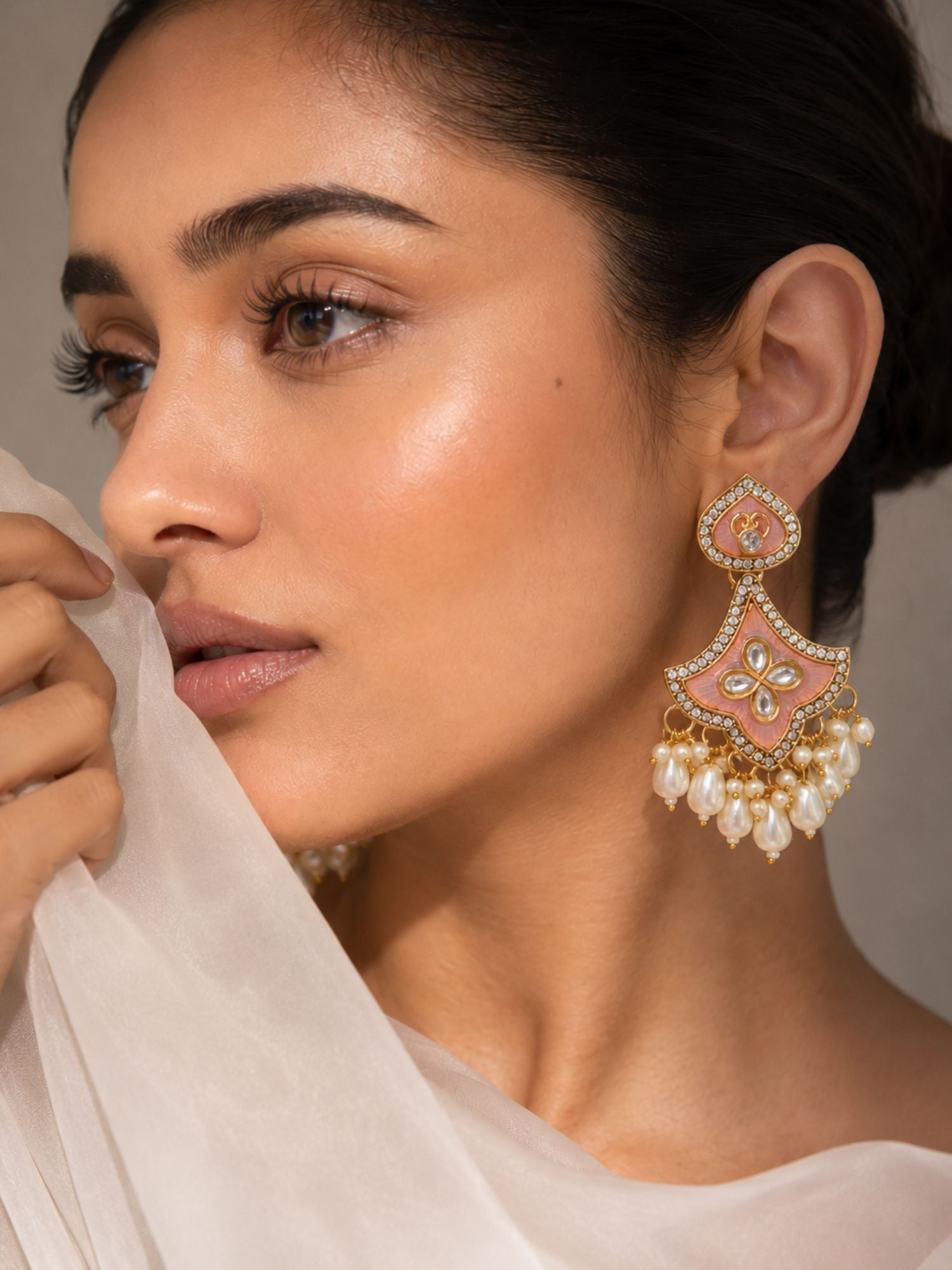 Set of 3 Gold Plated Kundan Pearl Festive Earrings for Women