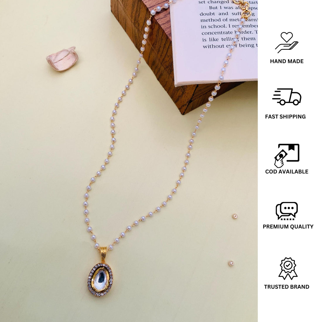 Gold Plated Polki Pendant Chain