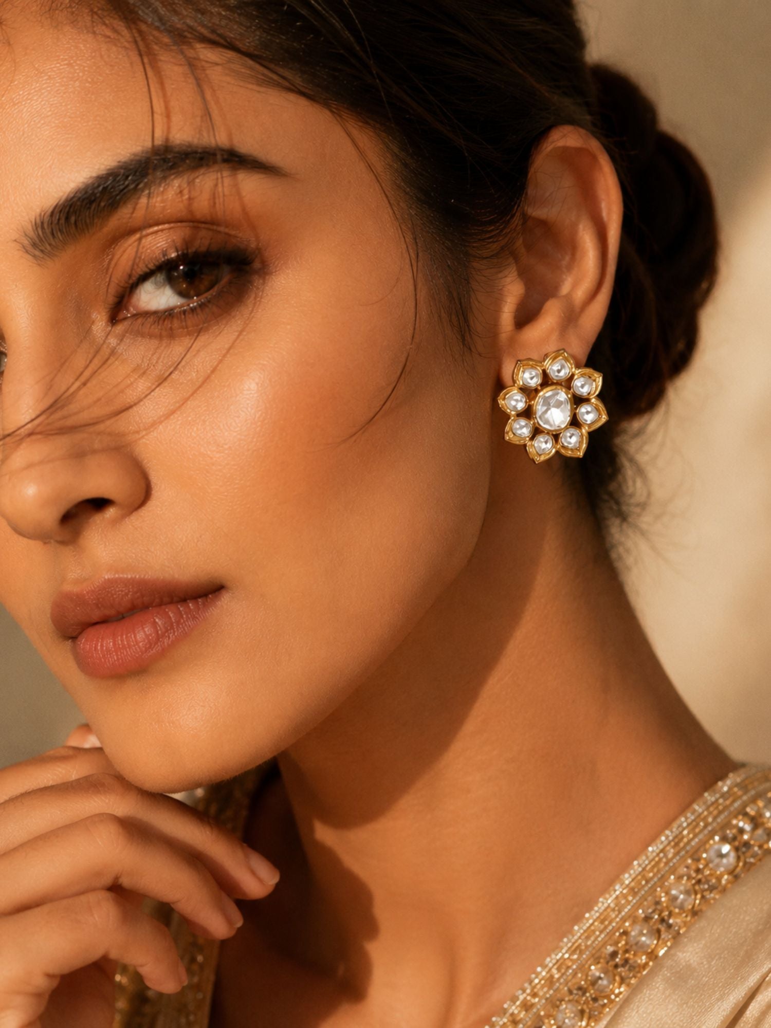Abdesigns Gold Plated Polki Studs Earring