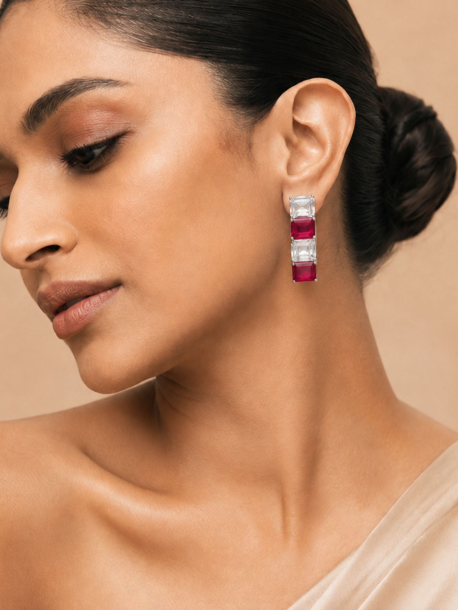 Silver Plated Emerald Green & Ruby Red Designer Earrings Combo