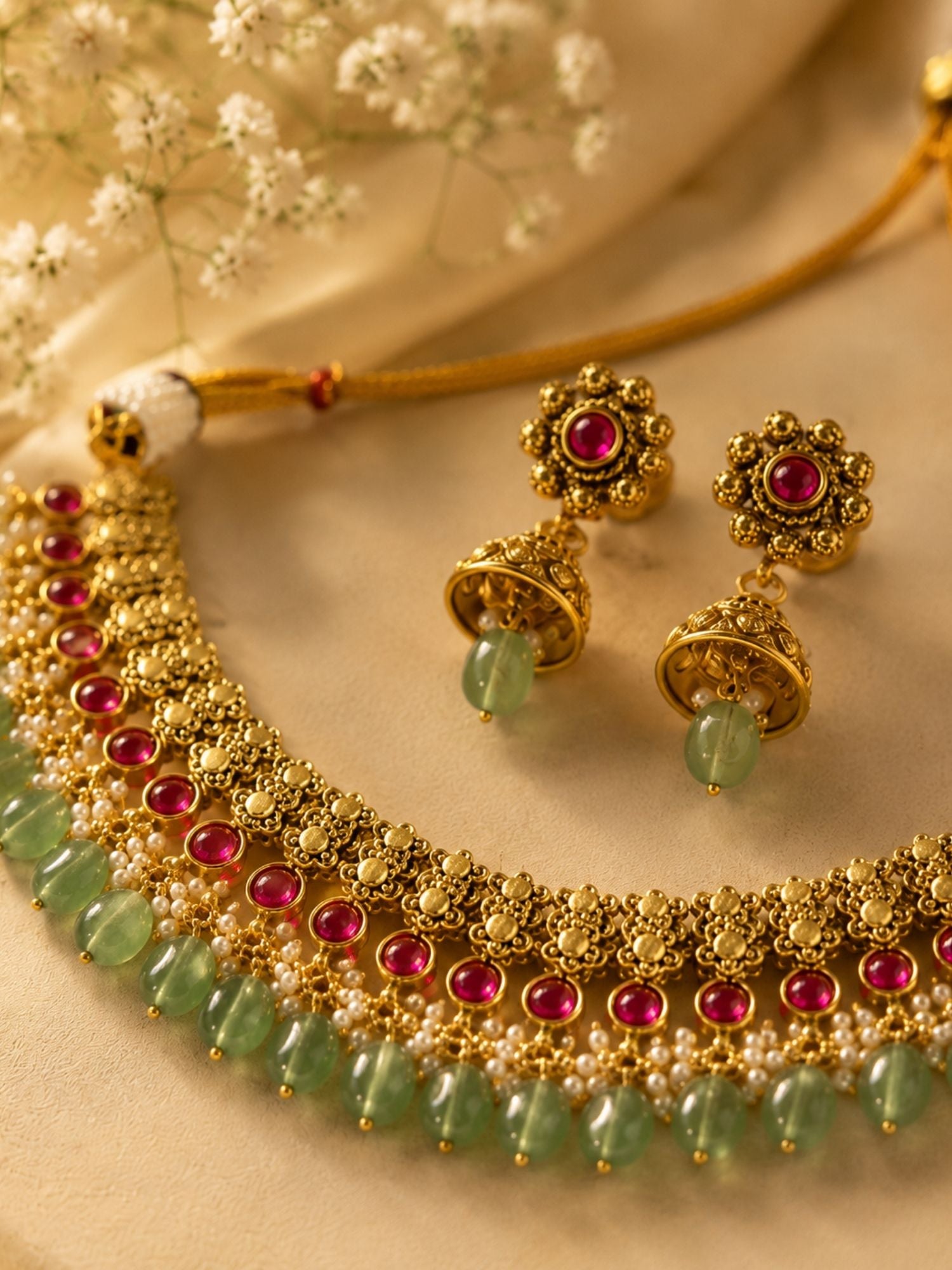 Temple Choker Necklace Set in Gold Plating – Bridal | Abdesigns