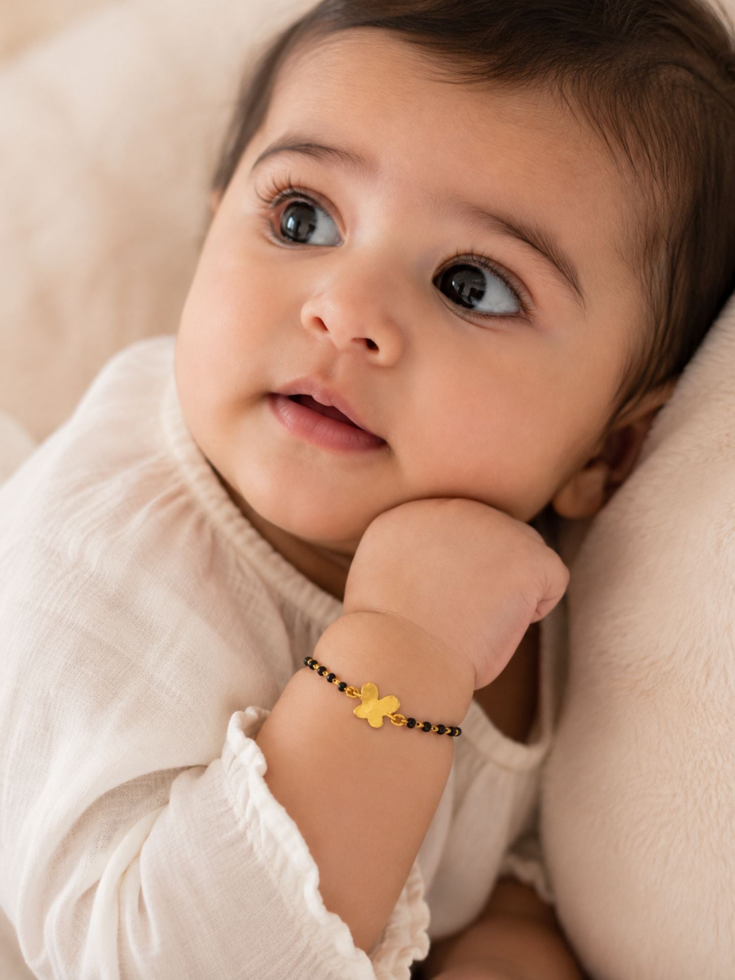 925 Sterling Silver Gold Plated Kids Black Bead Bracelet with Charms