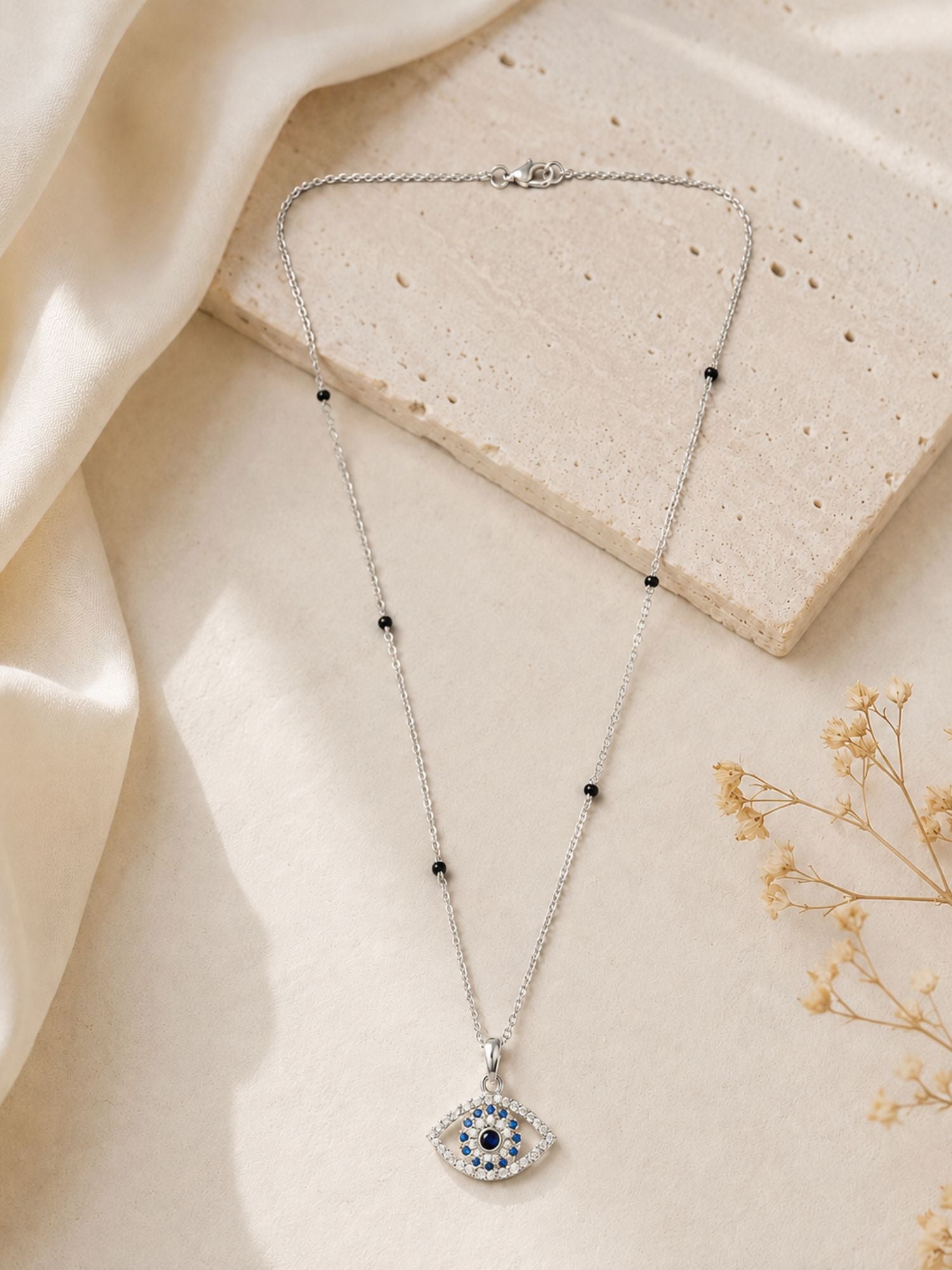 Silver Plated Evil Eye Mangalsutra for Women with Black Beads