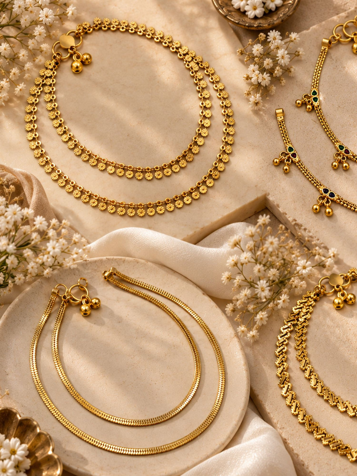 Combo Of 4 Gold Plated Traditional Anklets for Women