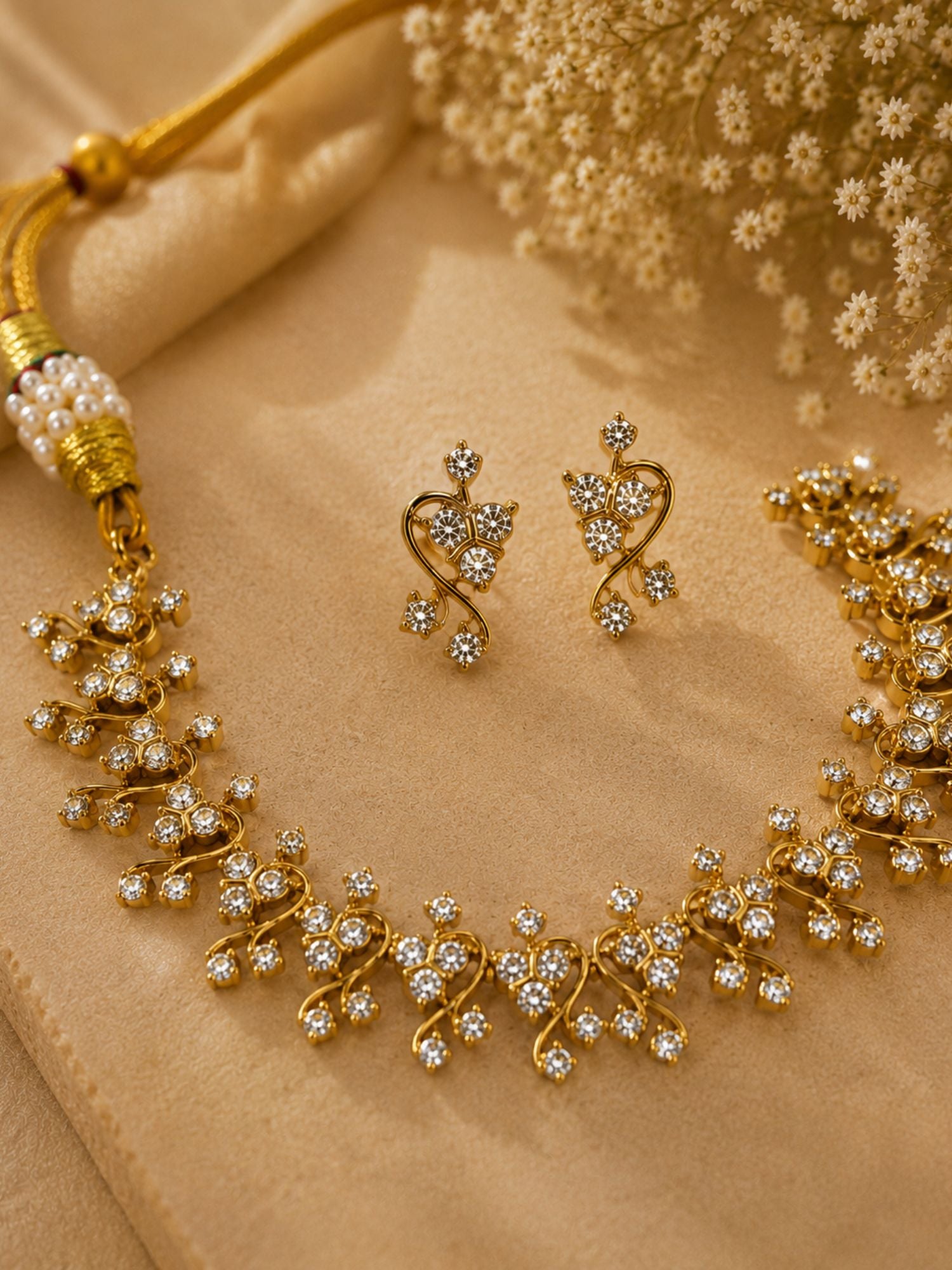 Gold Plating Solitaire American Diamond Necklace Set | Abdesigns