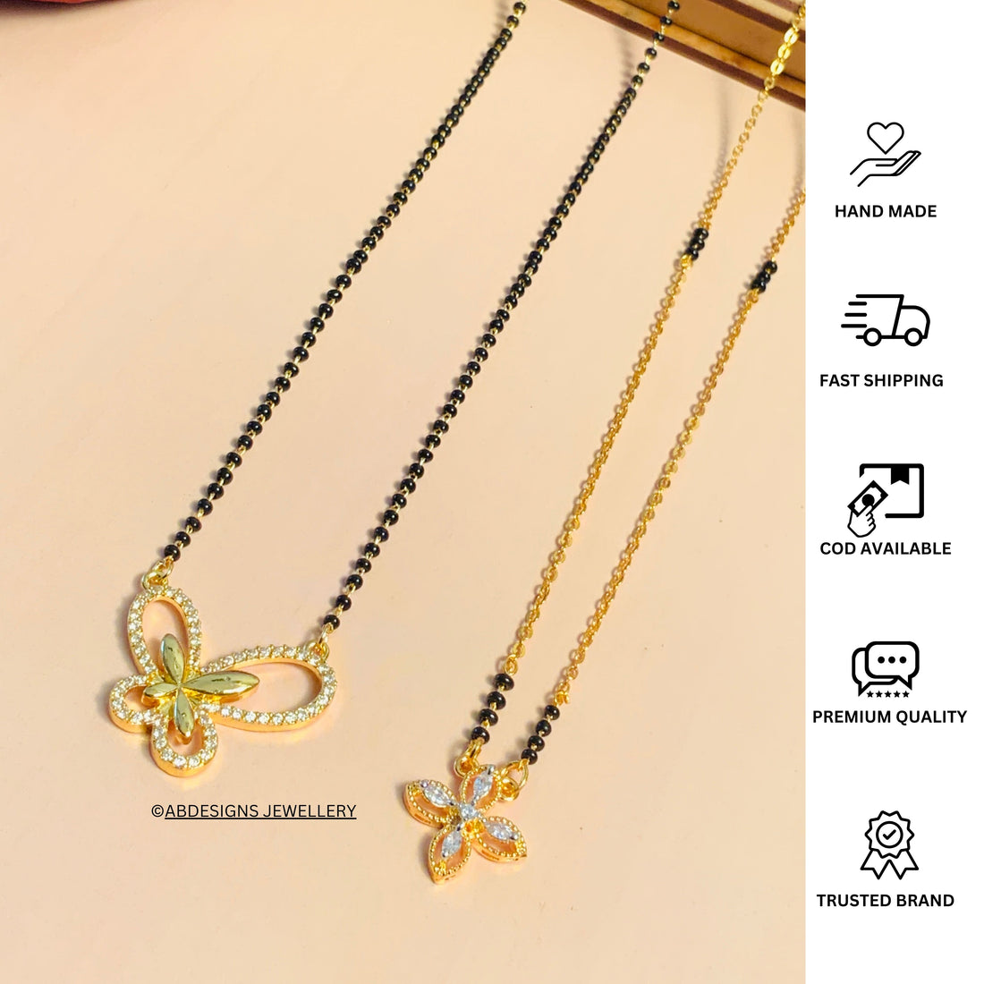 High Quality Gold Plated American Diamond Mangalsutra Combo