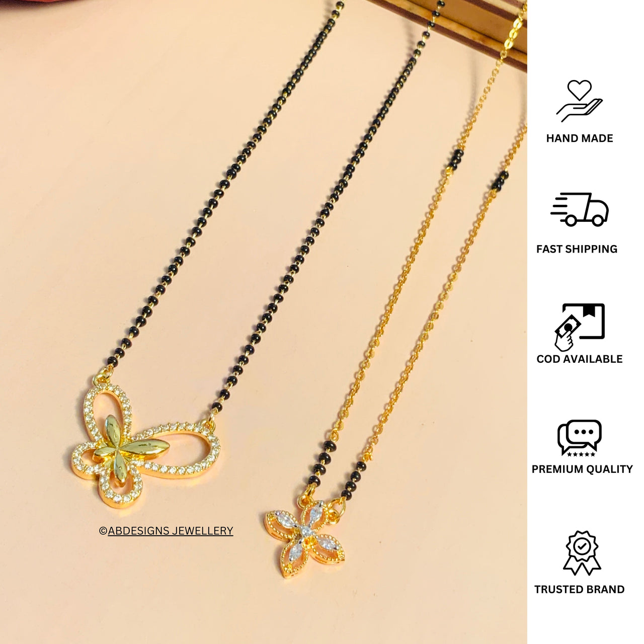 High Quality Gold Plated American Diamond Mangalsutra Combo