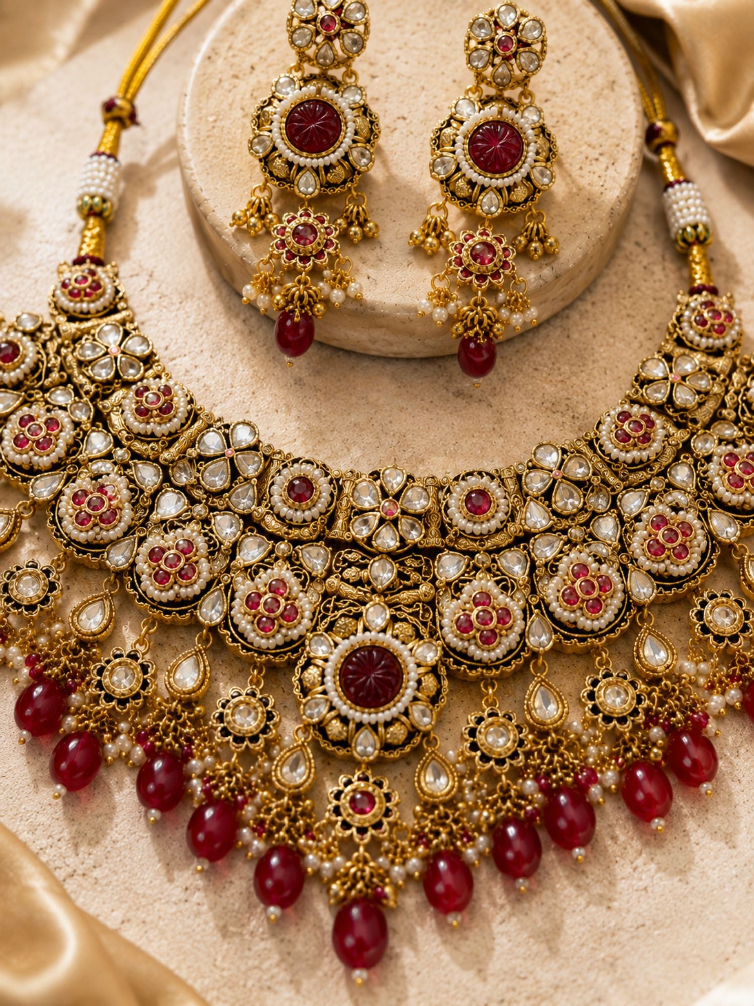 Antique Gold Plating Bridal Ruby Kundan Choker Necklace Set | Abdesigns