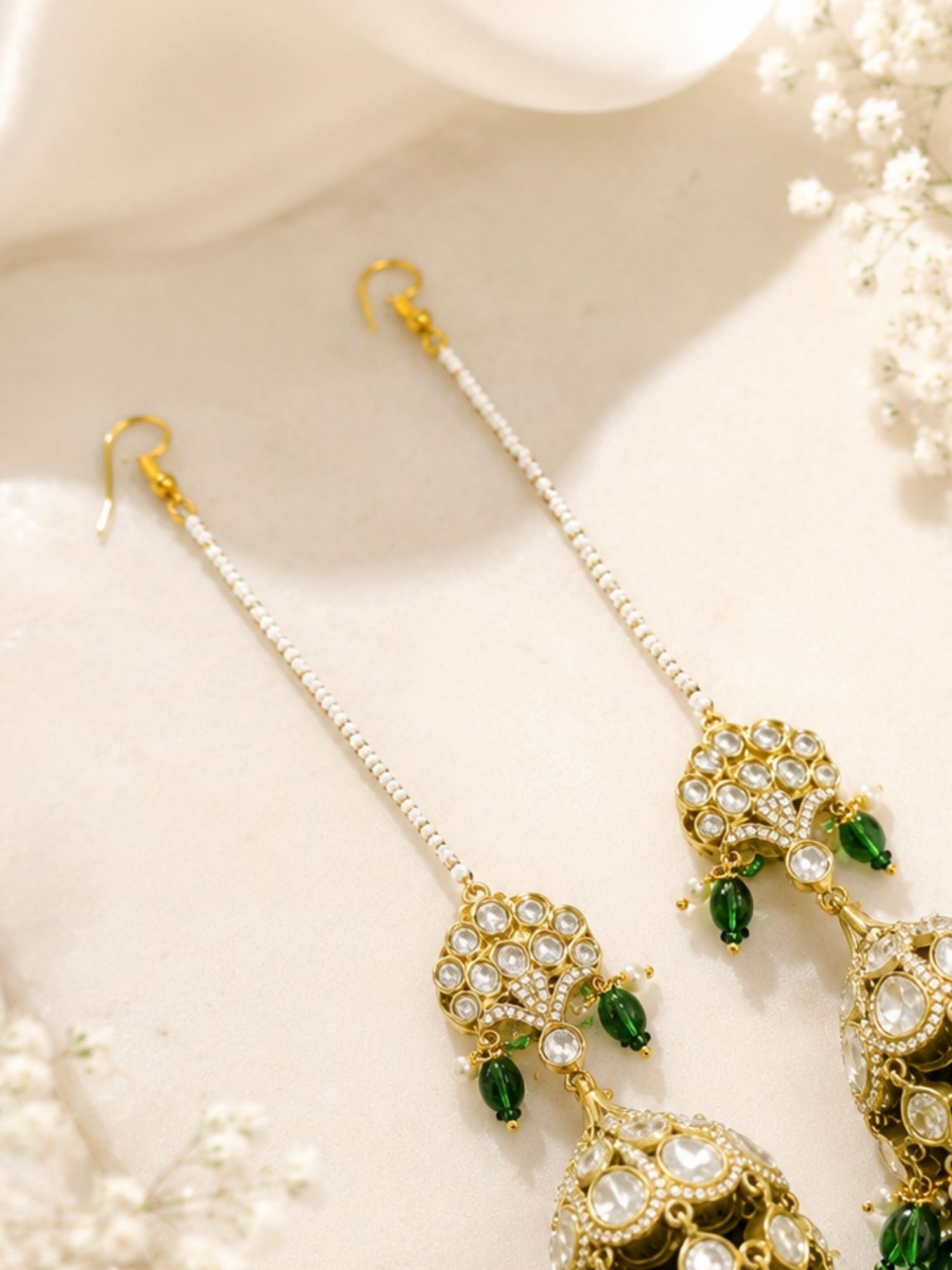 Oxidsed Gold Plated Polki Jhumka Bridal Ear Chain Earrings | Abdesigns Jewellery