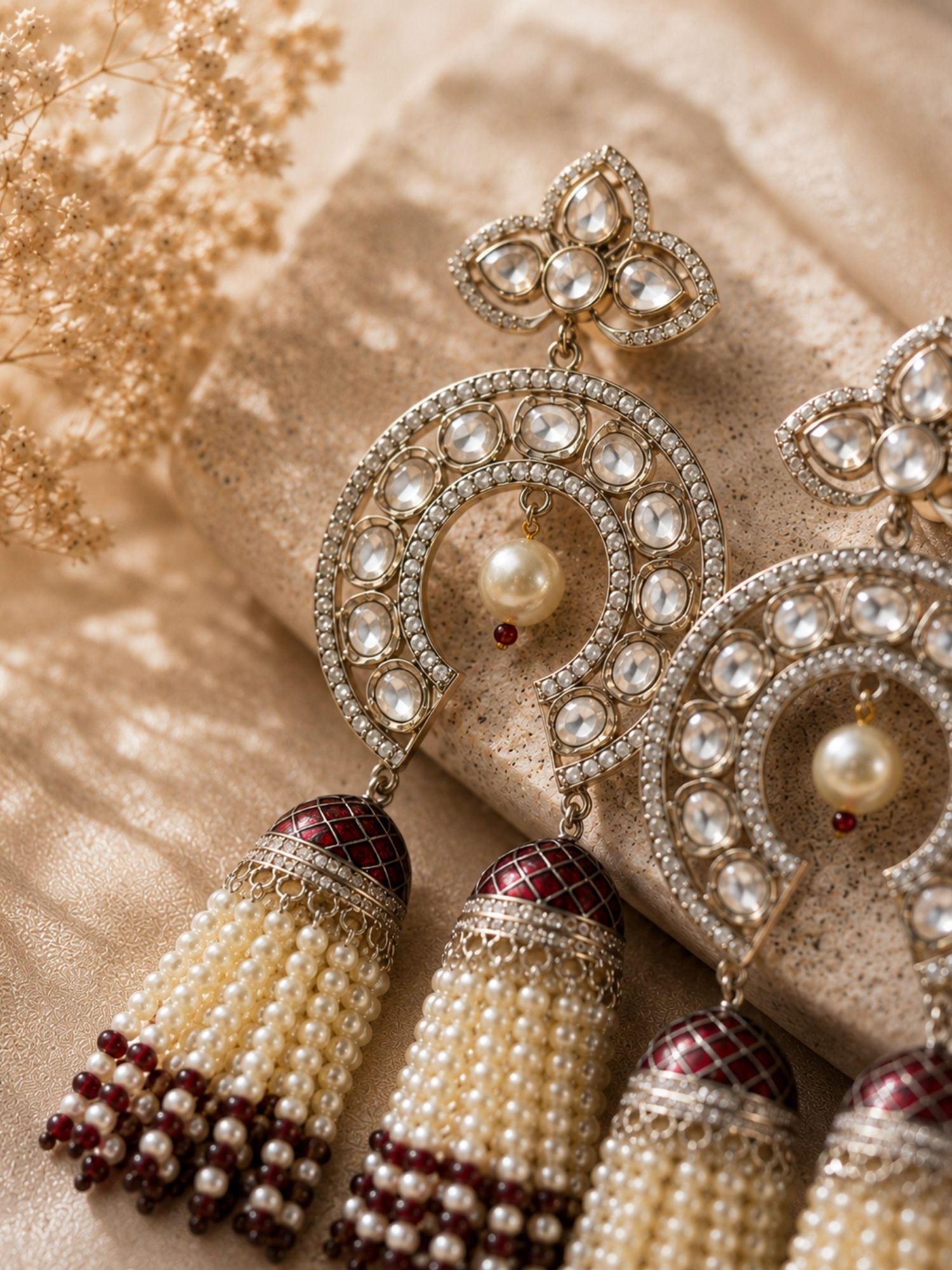 Royal Pearl Tassel Earrings in Silver Finish – Wedding Wear | Abdesigns Jewellery