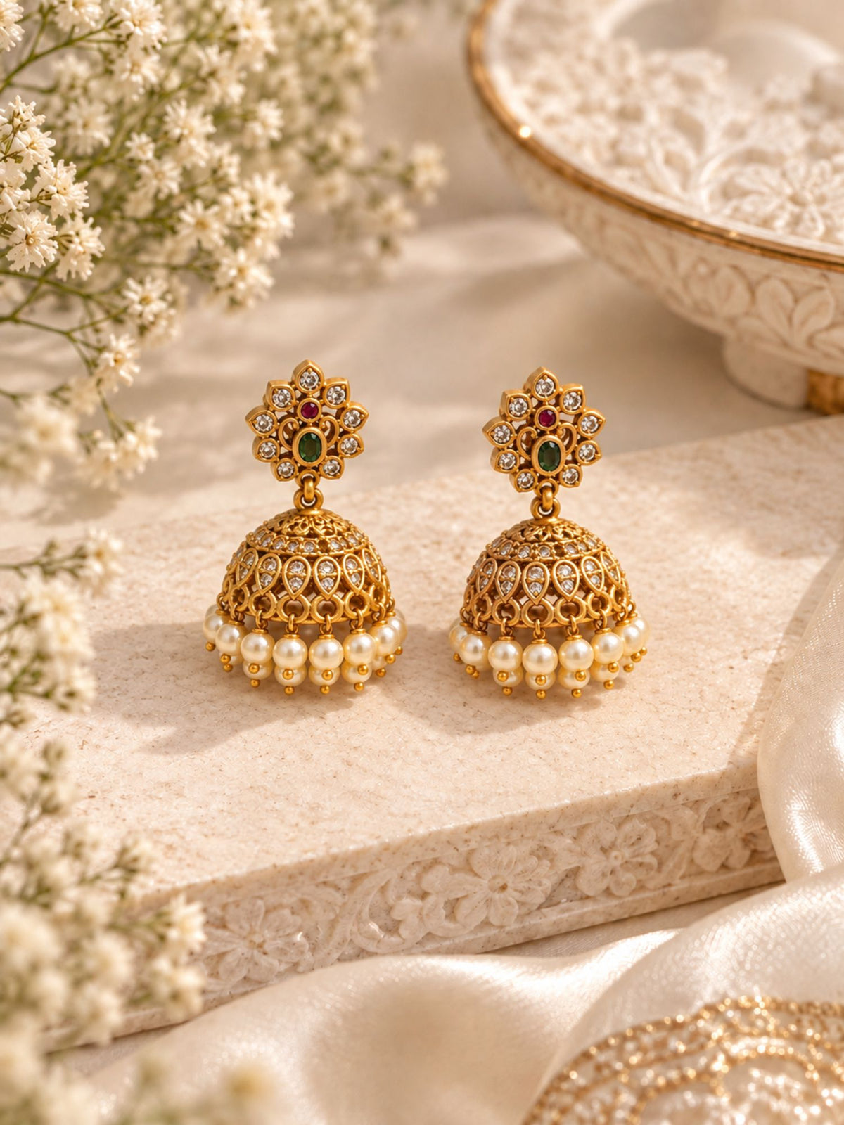 Gold Plated Kundan Polki Floral Pendant Necklace Set | Abdesigns