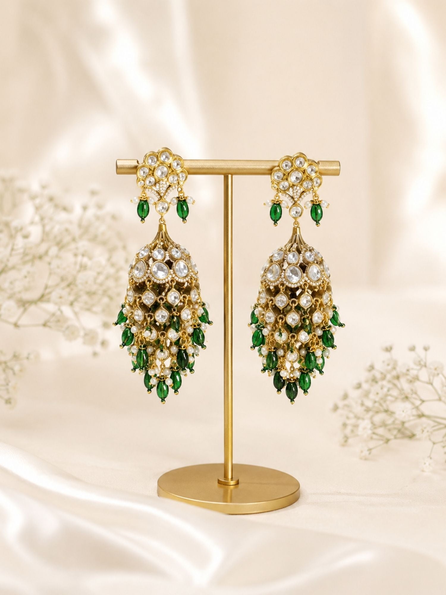 Oxidsed Gold Plated Polki Jhumka Bridal Ear Chain Earrings | Abdesigns Jewellery