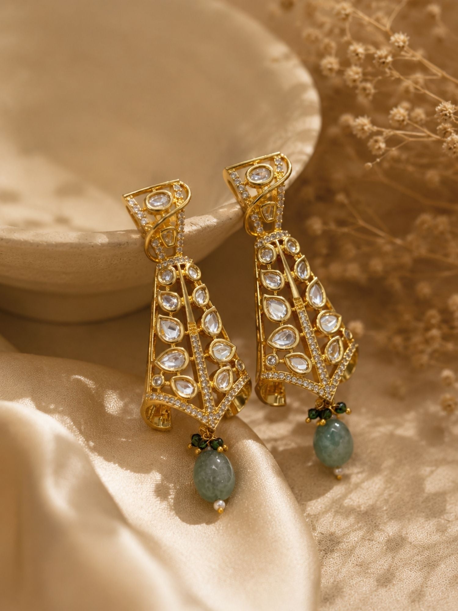 Elegant Kundan Drop Earrings in Gold Finish – Festive Wear | Abdesigns Jewellery