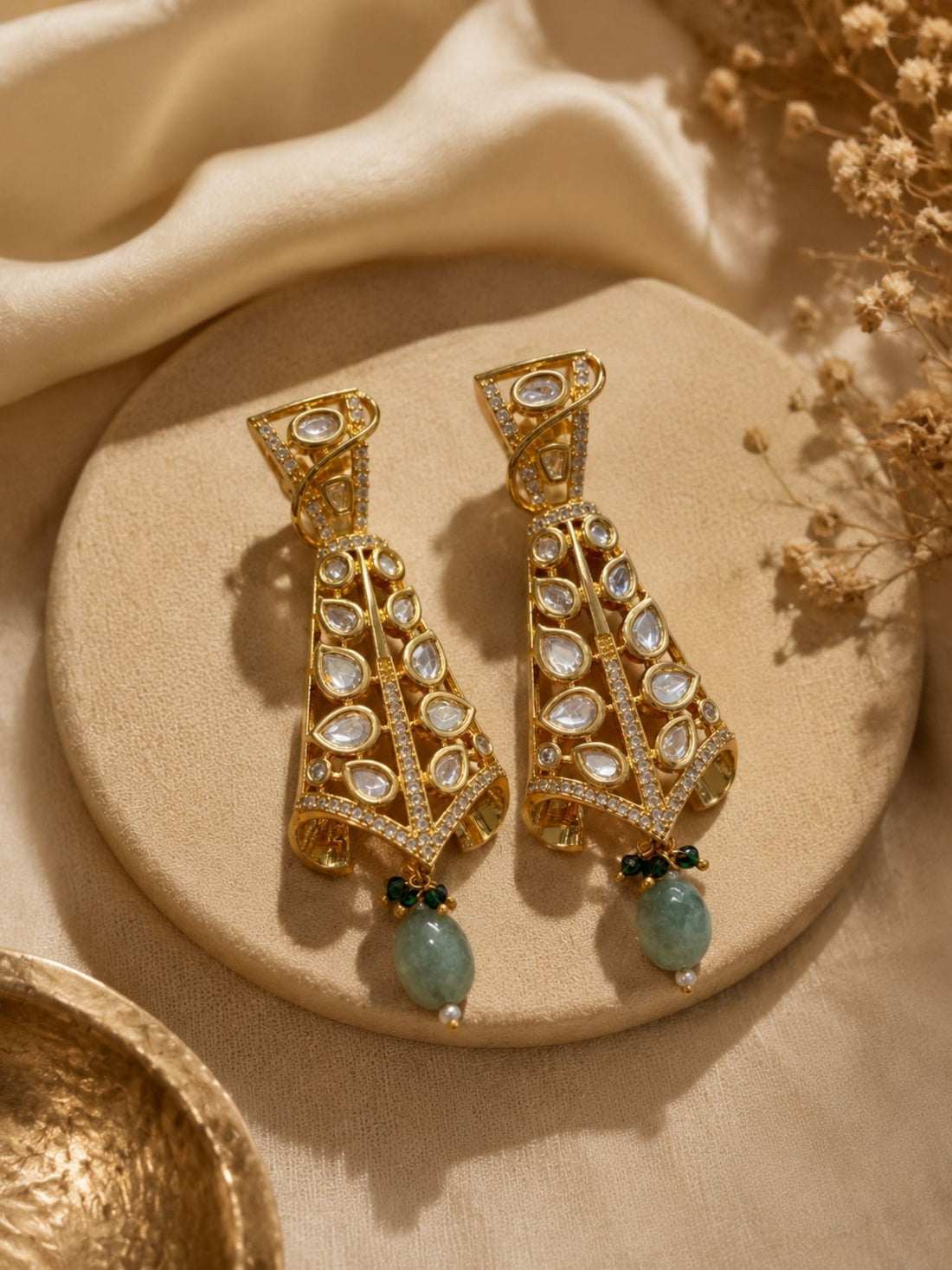 Elegant Kundan Drop Earrings in Gold Finish – Festive Wear | Abdesigns Jewellery