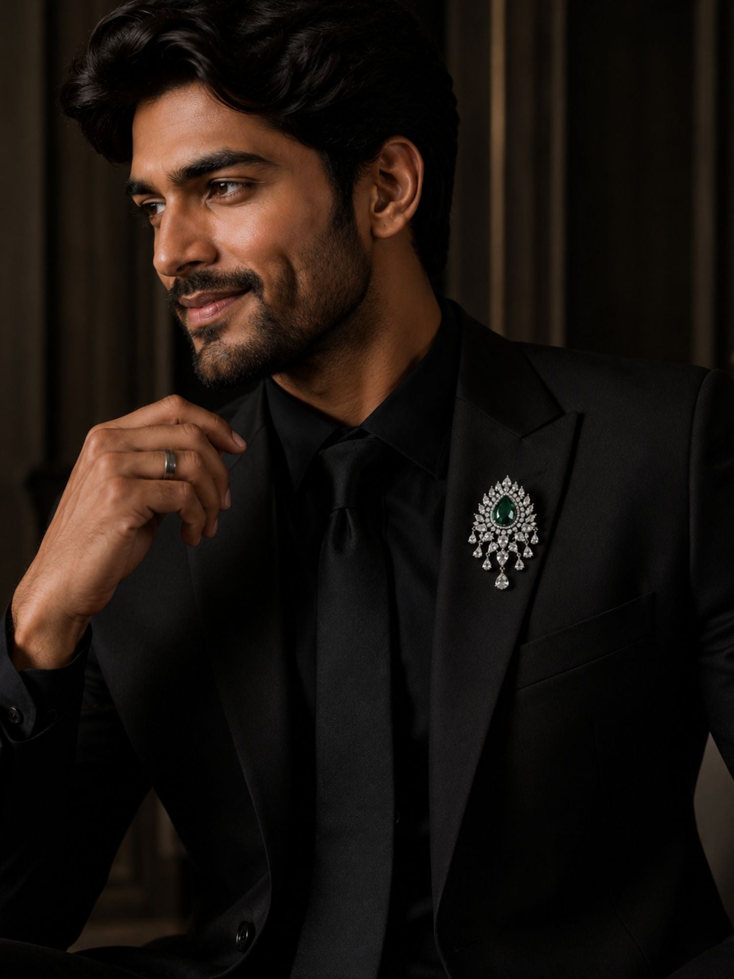 Unisex Emerald Green Stone AD Brooch Pin Silver Plated Statement | Abdesigns Jewellery
