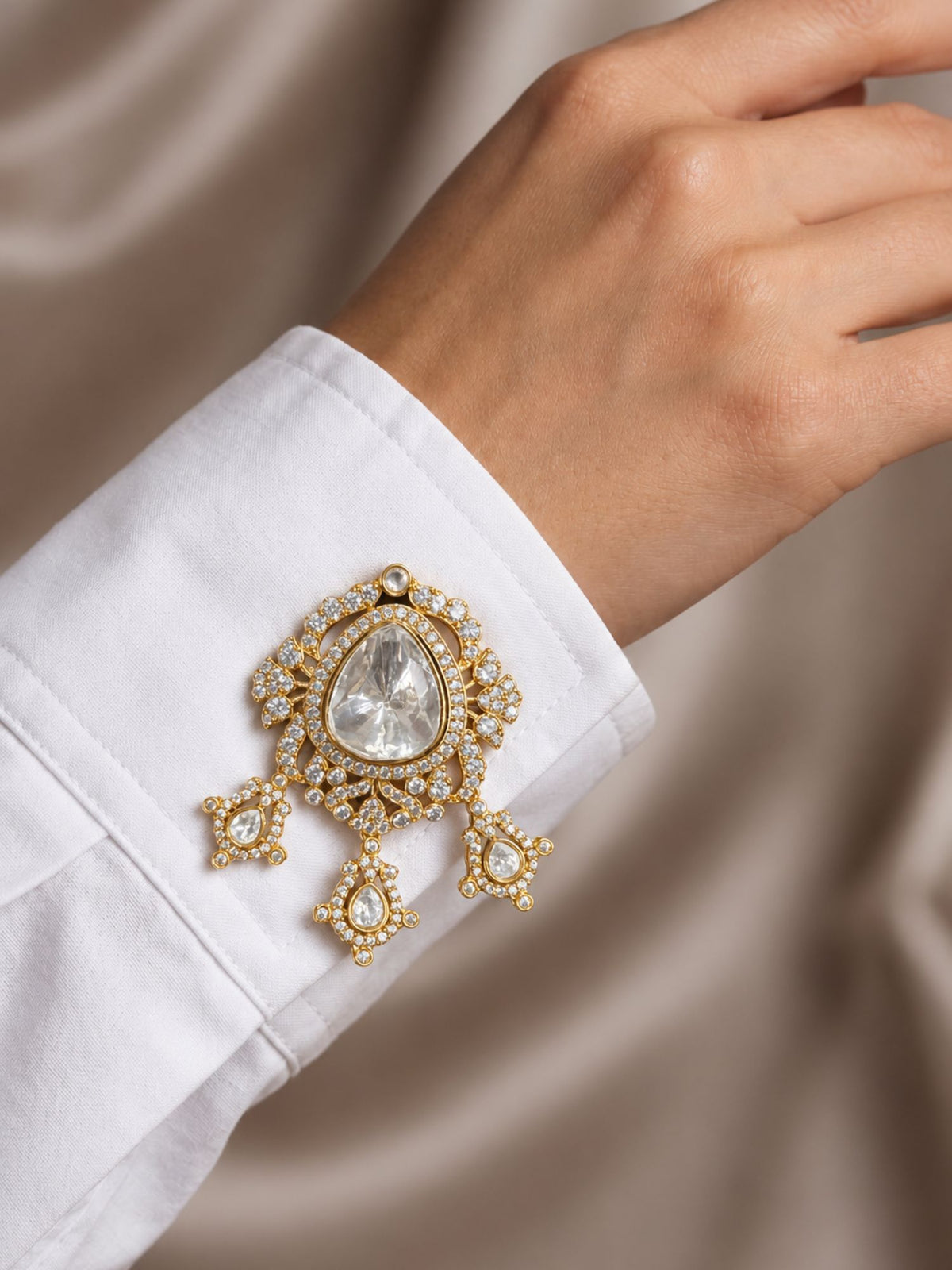Unisex Gold Plated Kundan Polki Statement Brooch Pin | Abdesigns Jewellery