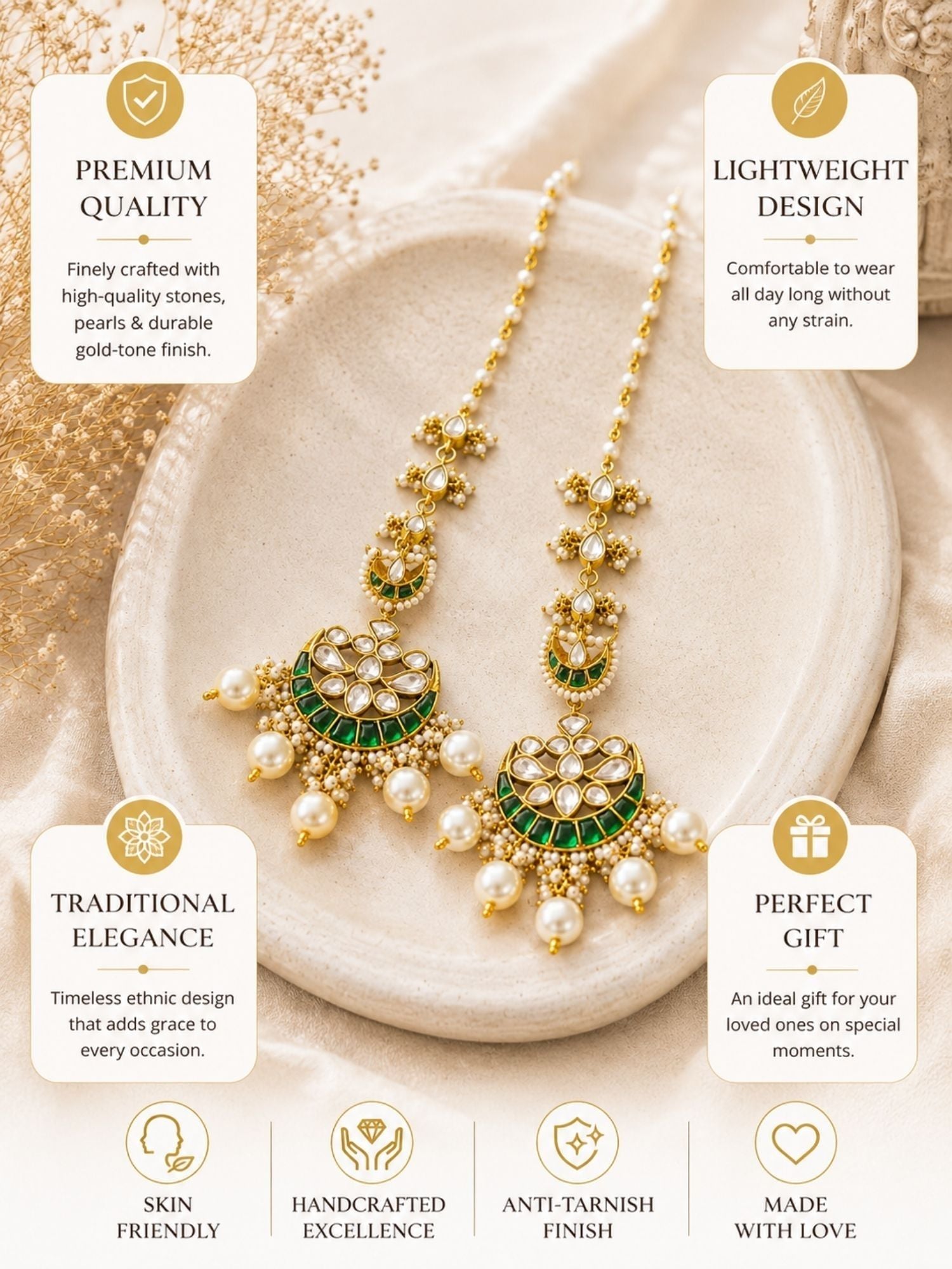 Kundan Ear Chain Earrings in Gold Plating – Festive | Abdesigns