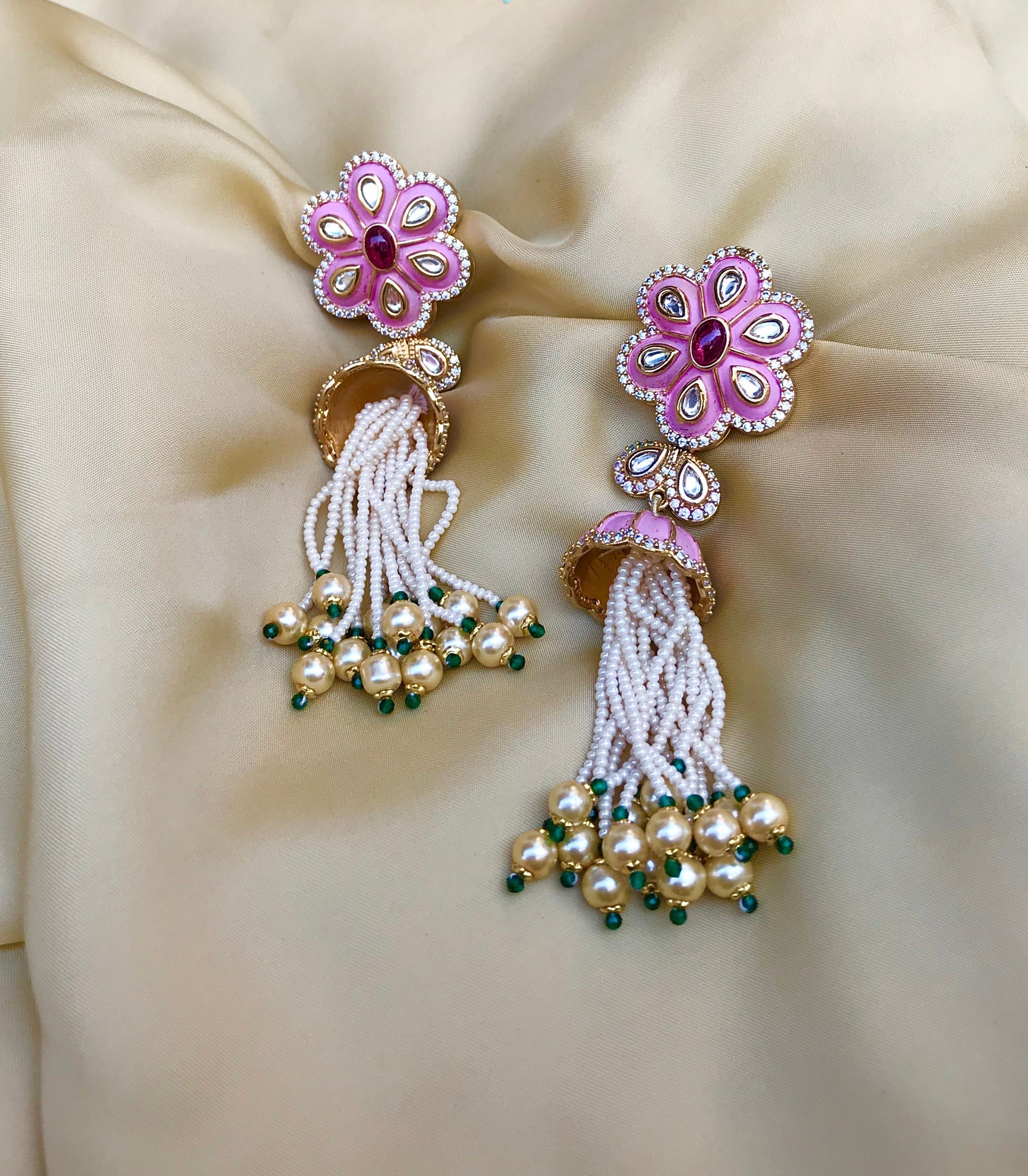 Meenakari Hanging Pearl Drop Earrings