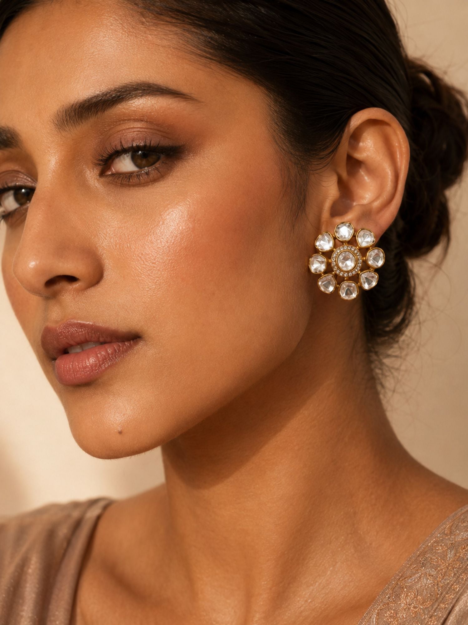 Classic Polki Flower Design Earrings