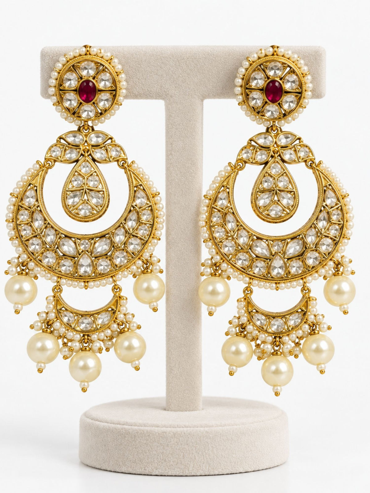 Kundan Polki Pearl Chandbali Earrings Gold Plated | Abdesigns