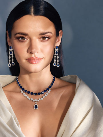 Emerald Unique American Diamond Necklace Set