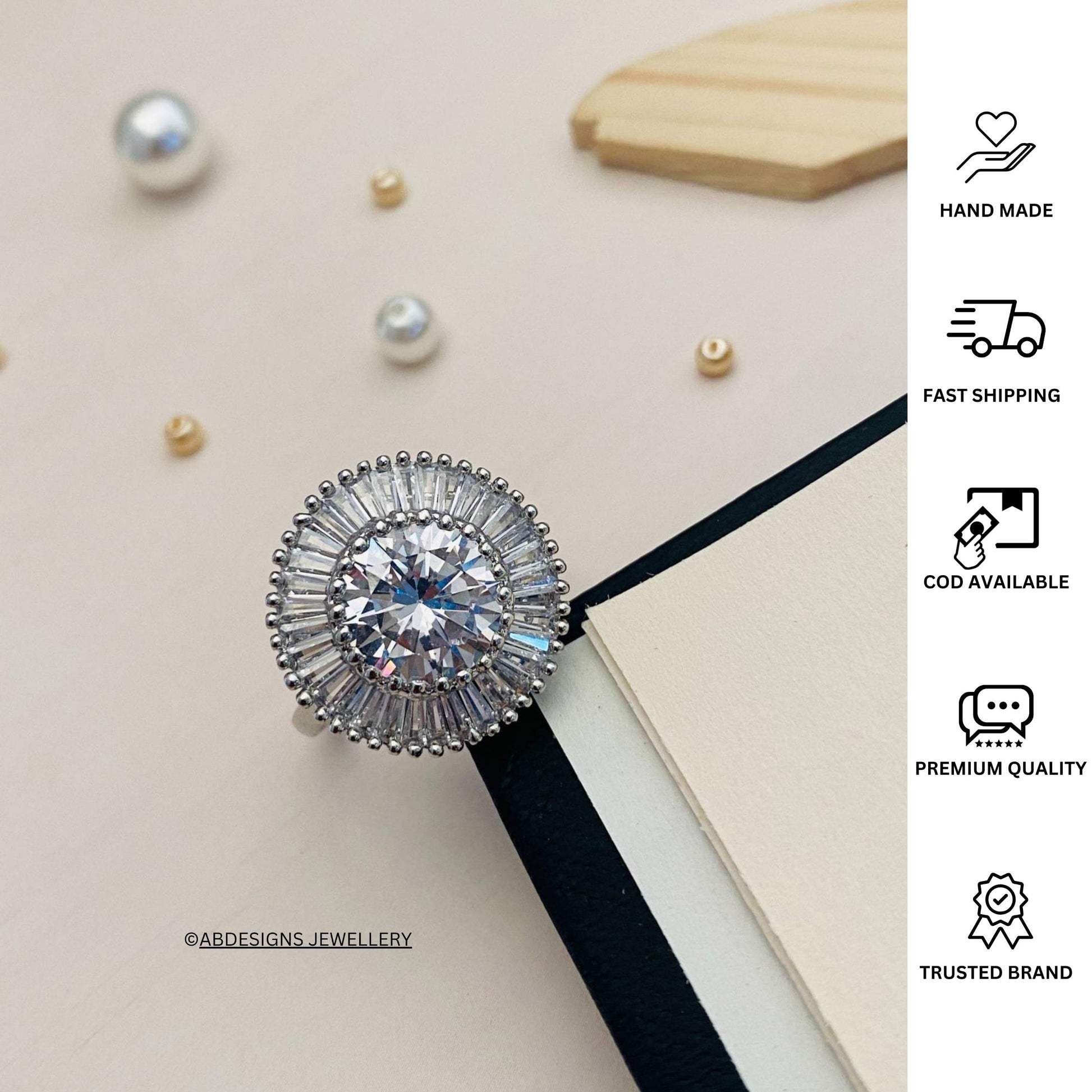 Eye-catching CZ Studded Silver Plated Ring - Abdesignsjewellery