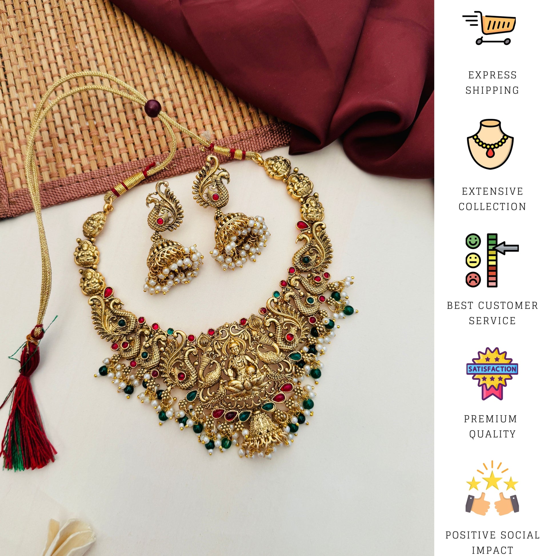 Royal Antique Gold Plated Temple Matt Finish Necklace Set - necklace by Abdesigns Jewellery