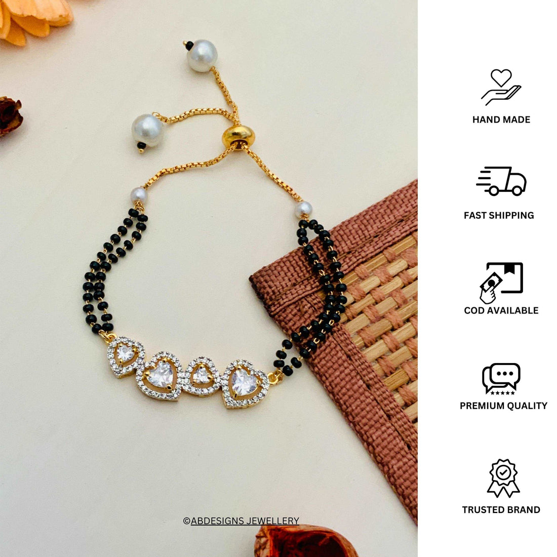 Alluring Gold Plated American Diamond Mangalsutra Bracelet - Abdesignsjewellery