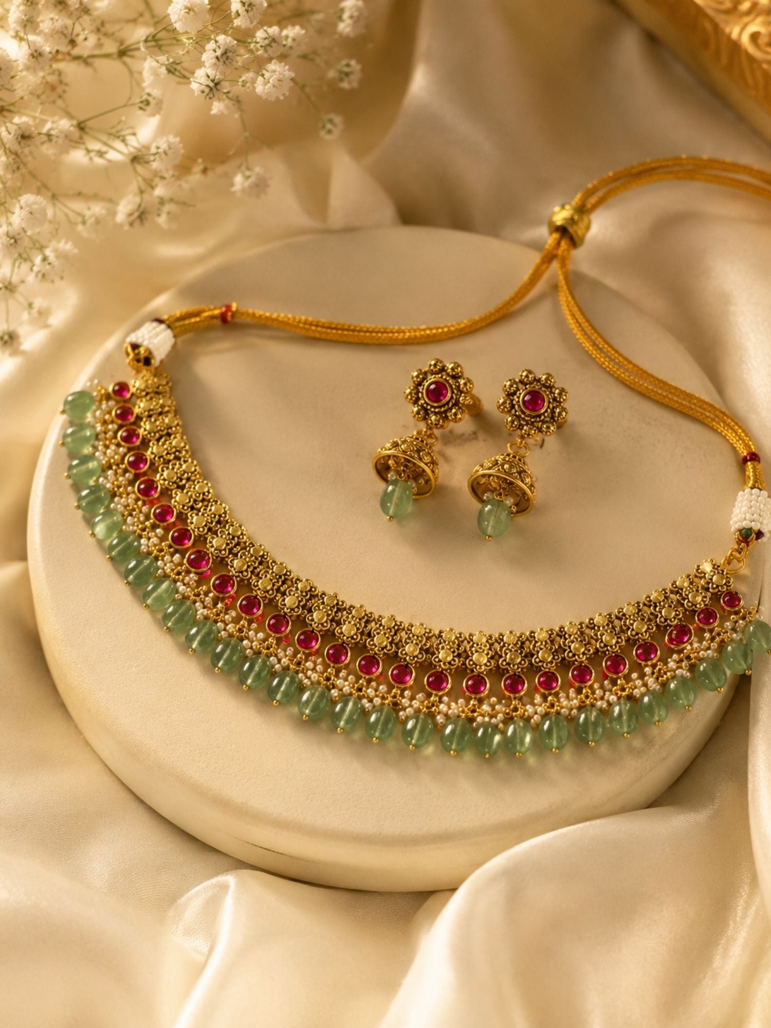 Temple Choker Necklace Set in Gold Plating – Bridal | Abdesigns