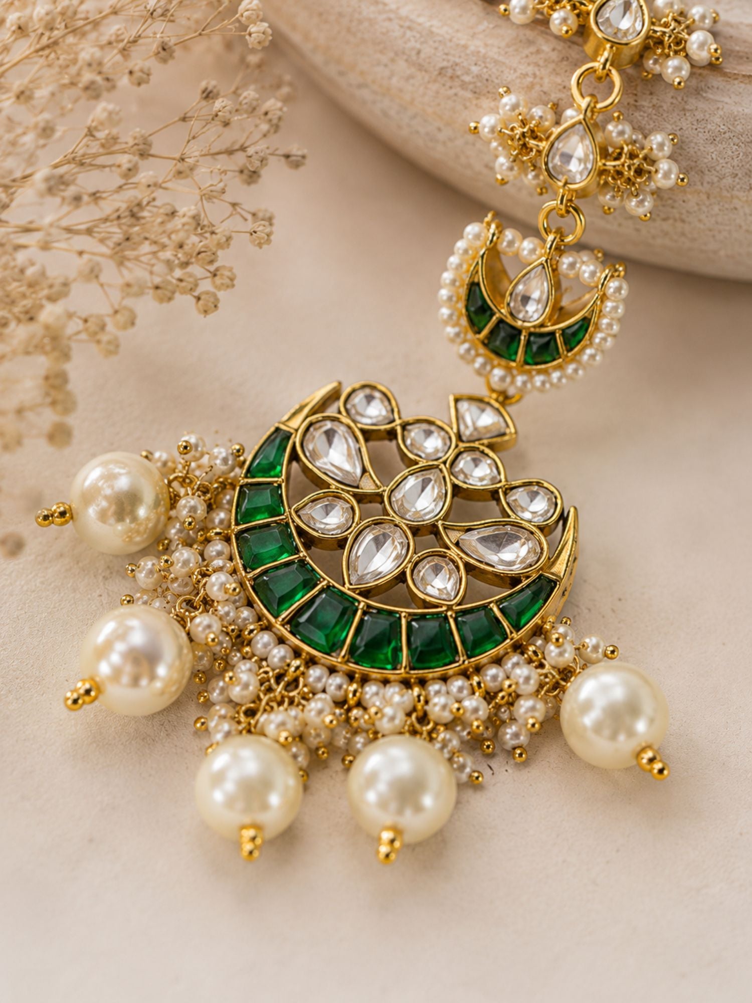 Abdesigns Pachi Kundan Ear Cuff Chandbali Earrings with Pearl Drops