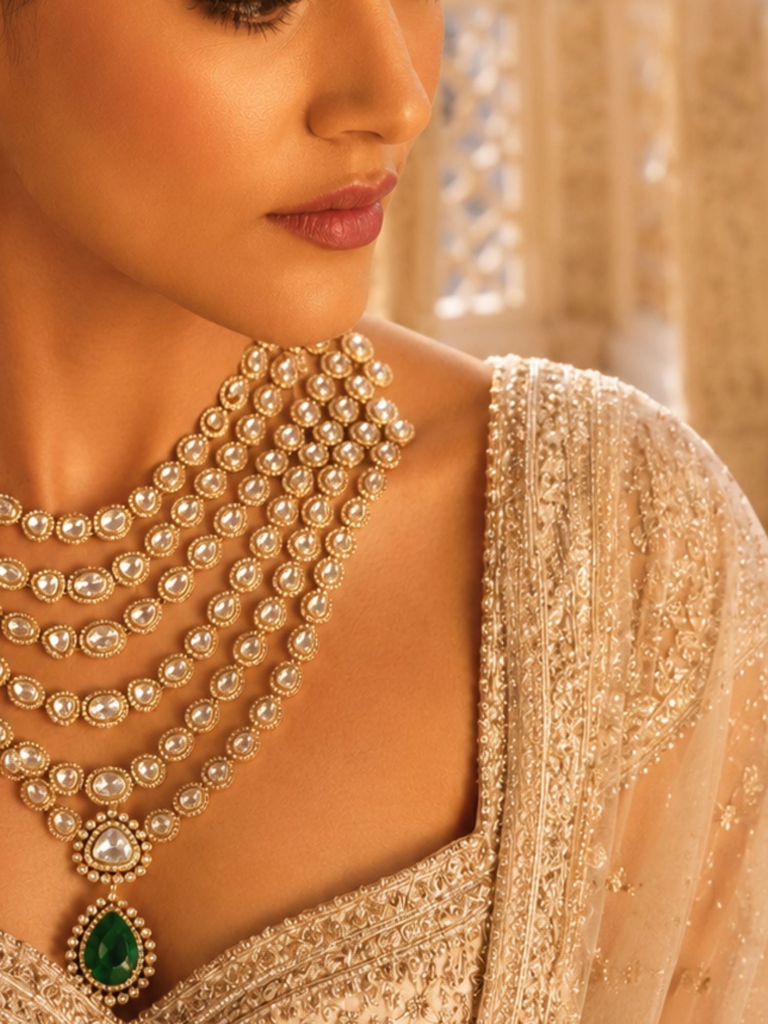Emerald Green Kundan Layered Necklace Set | Abdesigns