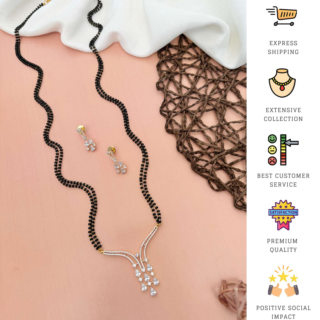 Dramatic Long Gold Plated American Diamond Mangalsutra