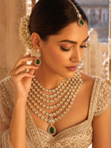 Emerald Green Kundan Layered Necklace Set | Abdesigns