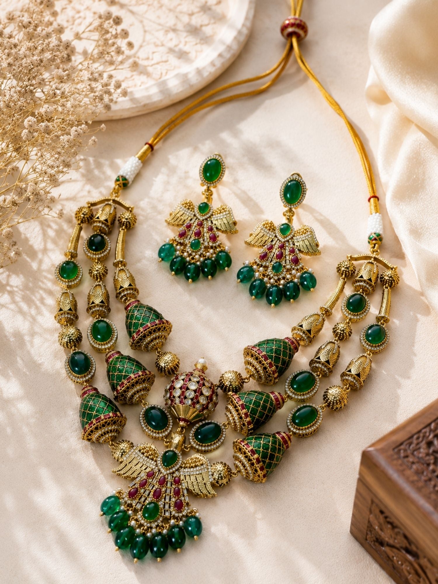 Green Stone Temple Necklace Set | Abdesigns