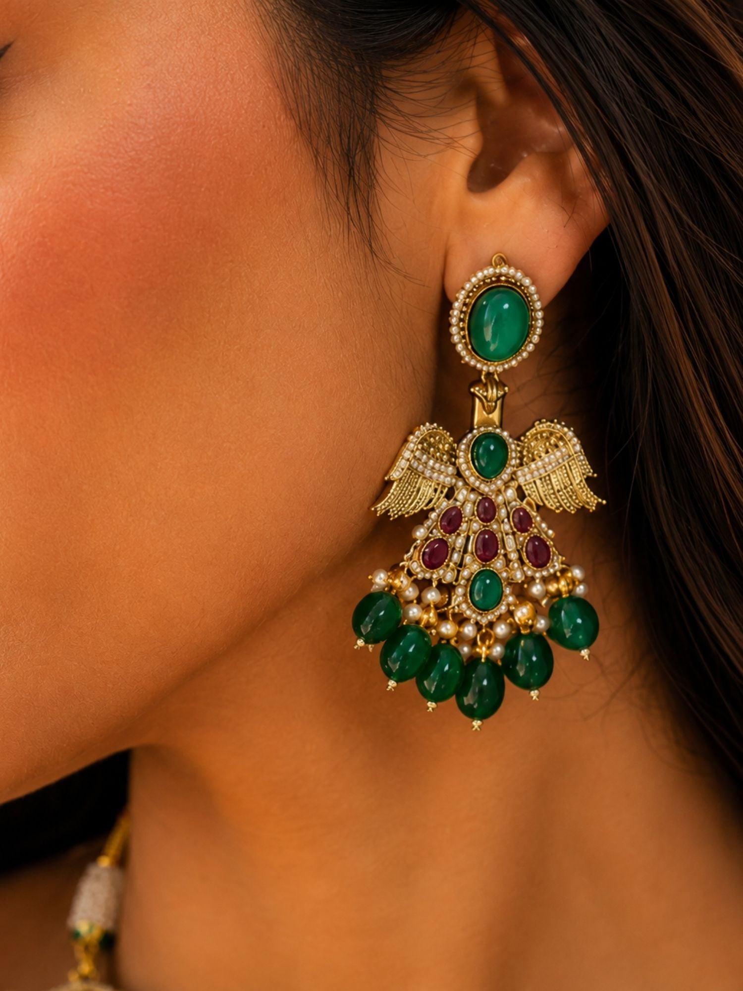 Green Stone Temple Necklace Set | Abdesigns