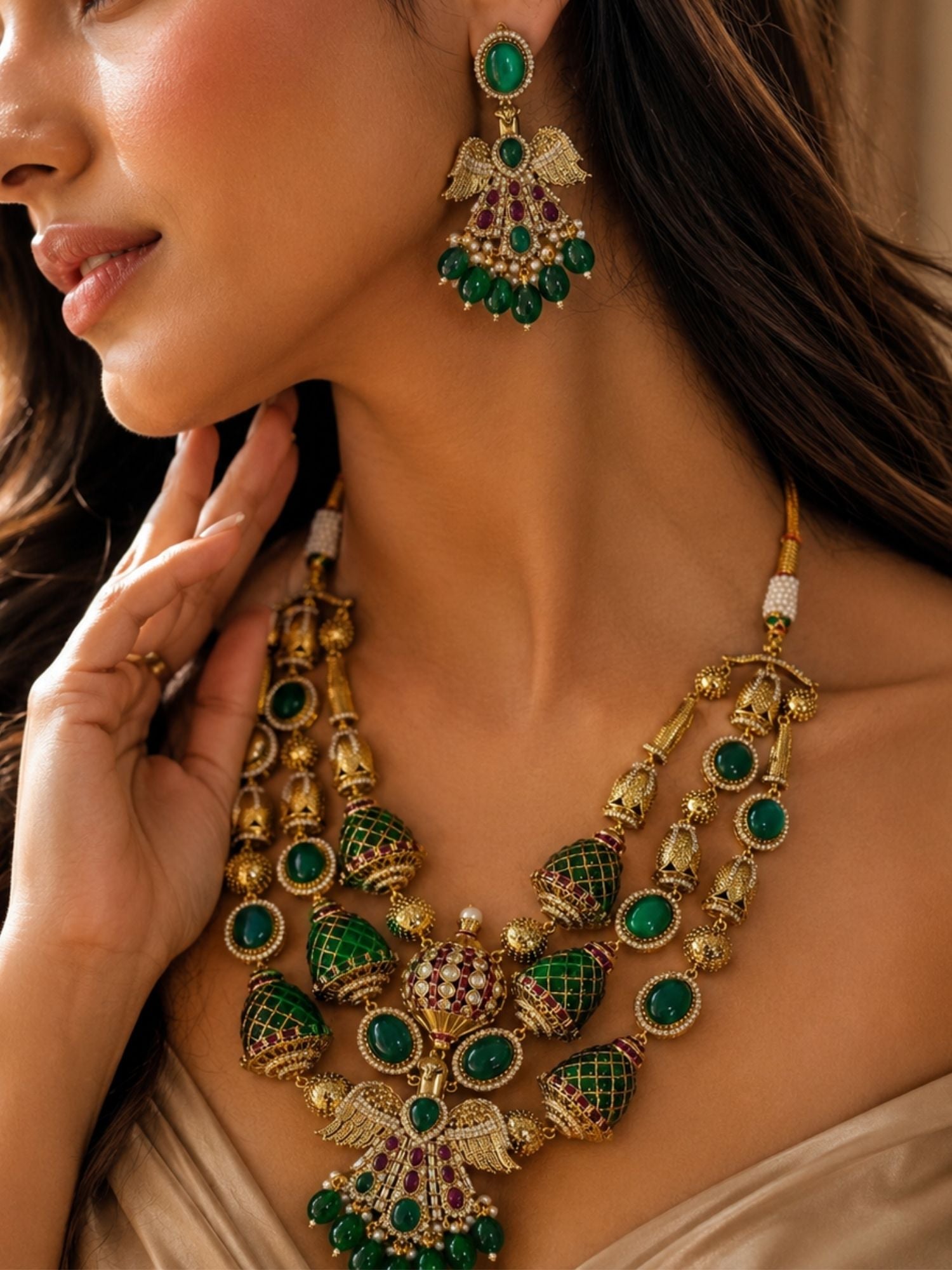 Green Stone Temple Necklace Set | Abdesigns